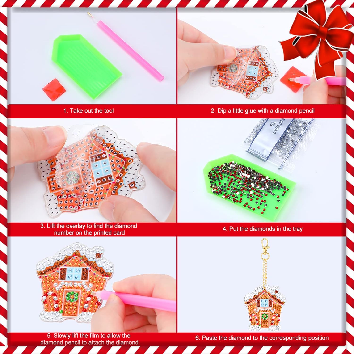 Kit de 24 llaveros de pintura de diamantes de Navidad, adornos de pintura de diamantes, llaveros de arte de diamantes para colgar, llavero 5D,