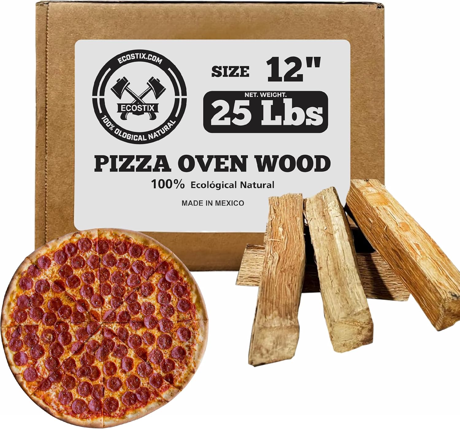 EASYGO PRODUCTS Wood-12 Stix Horno de madera de 12 pulgadas, 100% roble seco al horno para cocinar pizza, asar a la parrilla, ahumar y barbacoa en