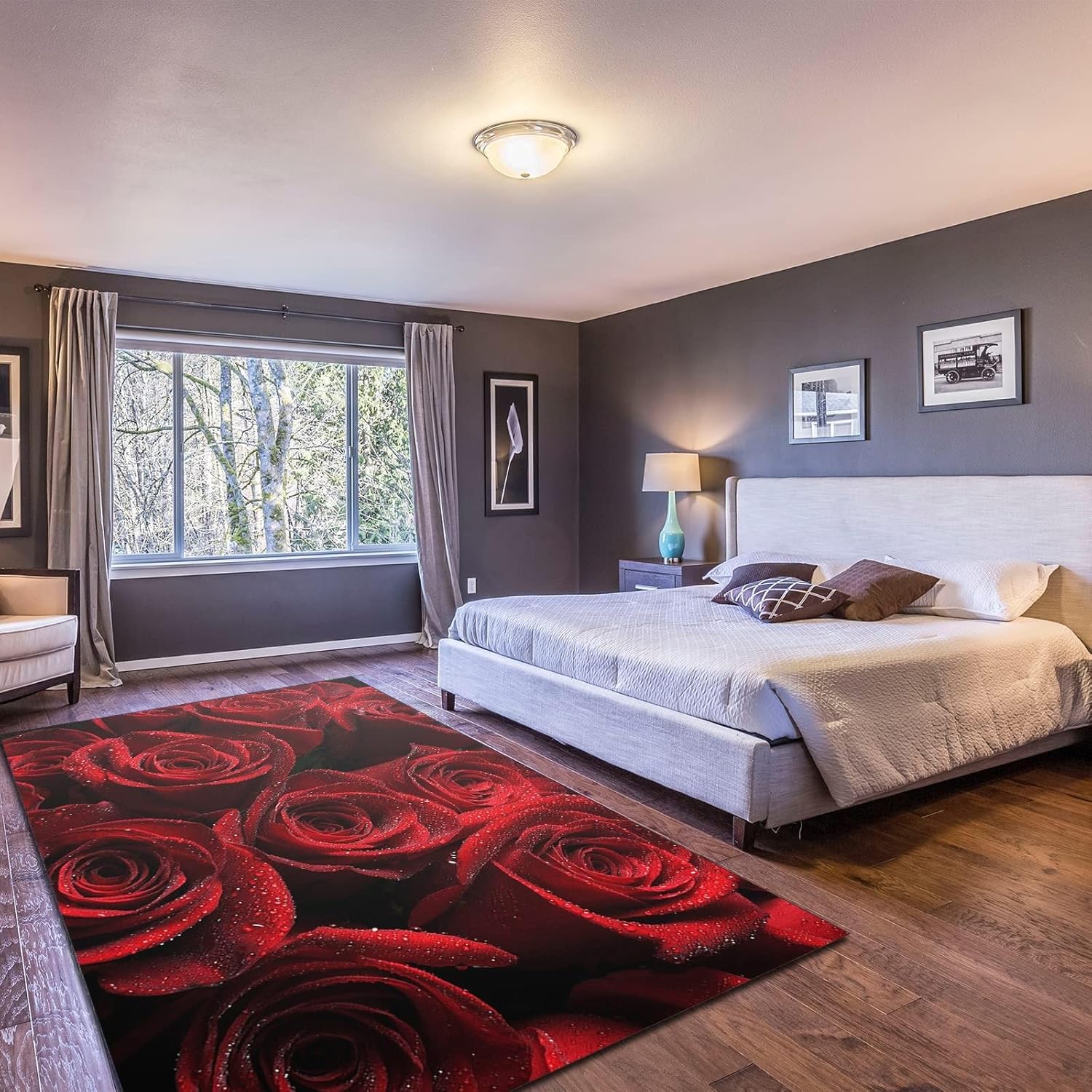 Alfombra romántica con diseño de rosas rojas, alfombra decorativa de moda misteriosa, alfombra grande antideslizante para interiores, para