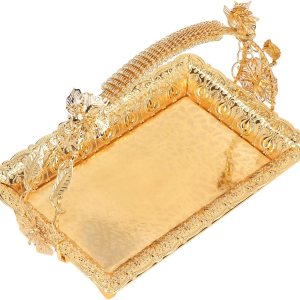 Bandeja de servicio de café de estilo vintage resistente de aleación de zinc de color dorado elegante bandeja de metal para uso en el hogar bar y Bandeja de servicio de café de estilo vintage resistente de aleación de zinc de color dorado elegante bandeja de metal para uso en el hogar bar y