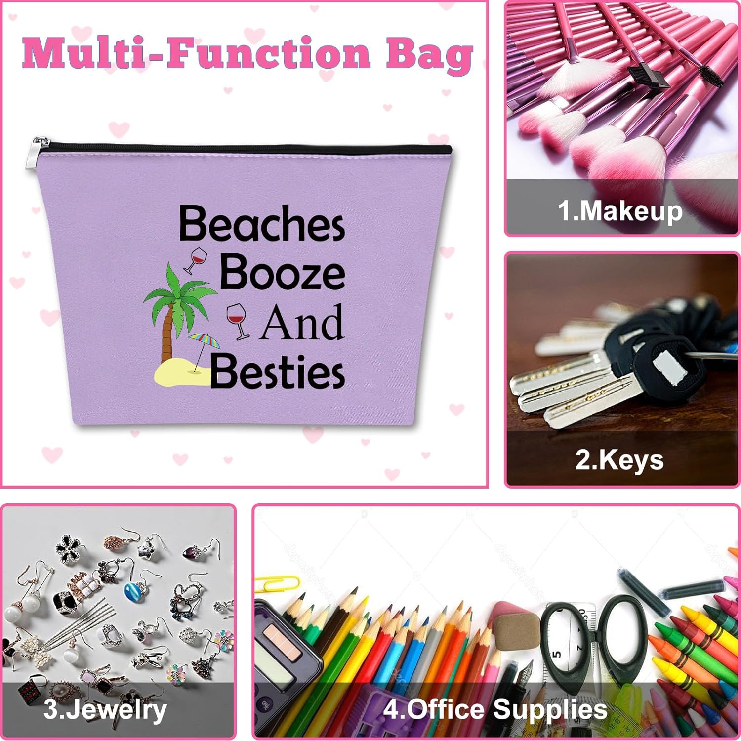 Regalos de playa para mujeres, bolsa de maquillaje, regalos para amantes de la playa, Verde claro + rosa claro + morado claro
