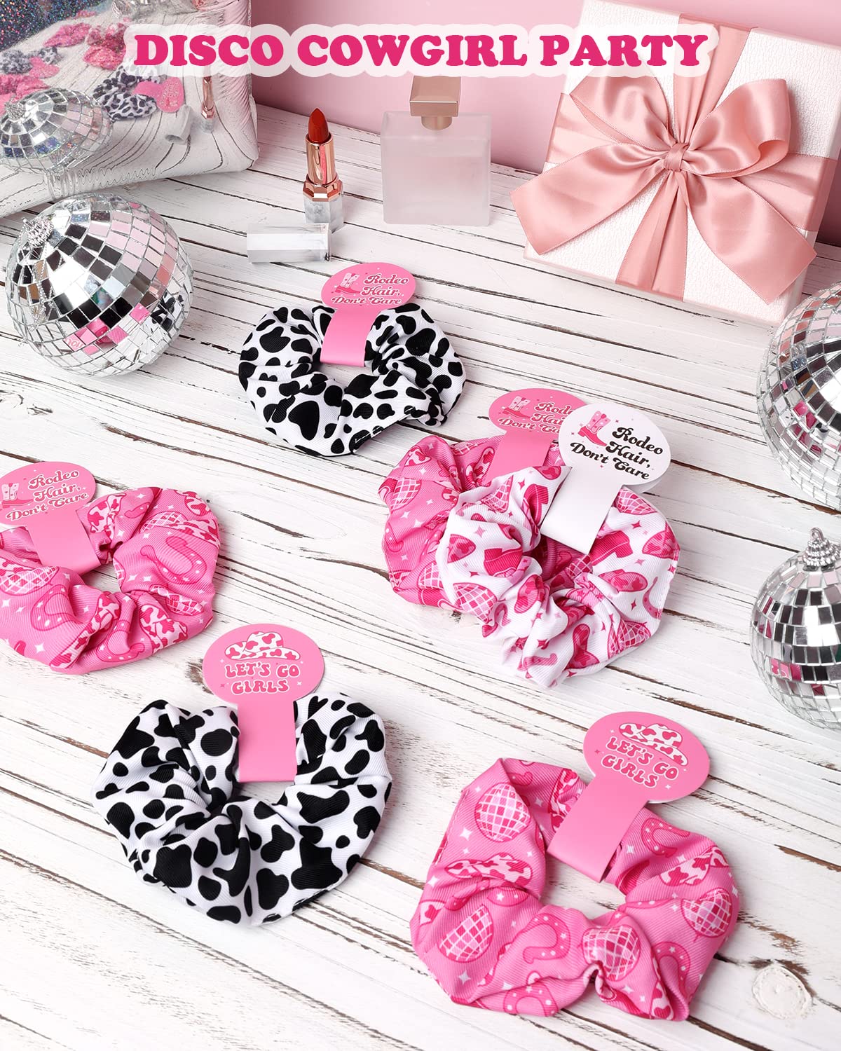CiyvoLyeen Let’s Go – Coleteros para el pelo para niñas, con estampado de vaca occidental, cuerdas elásticas para cola de caballo de discoteca,