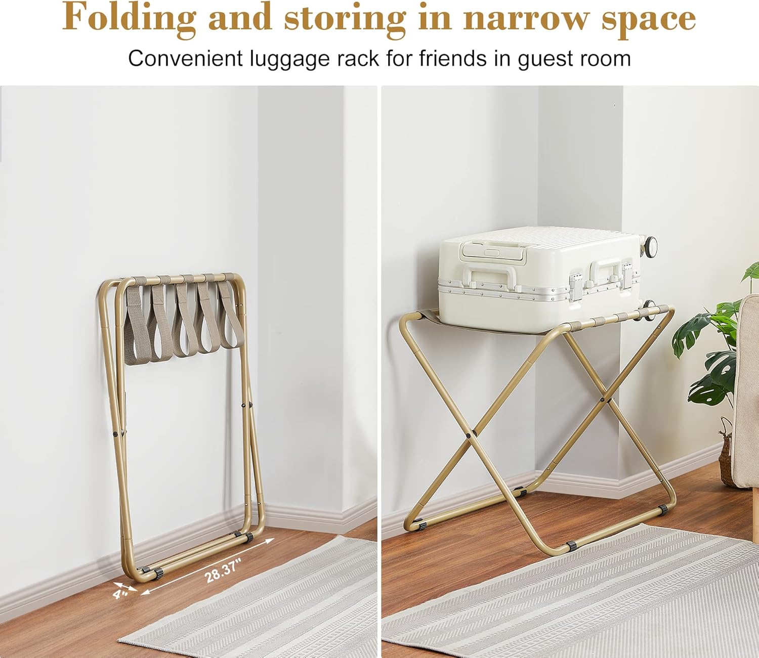 ELYKEN Portaequipajes para habitación de invitados, paquete de 2, soporte plegable para maleta, resistente con rodamiento de carga de 110 libras,
