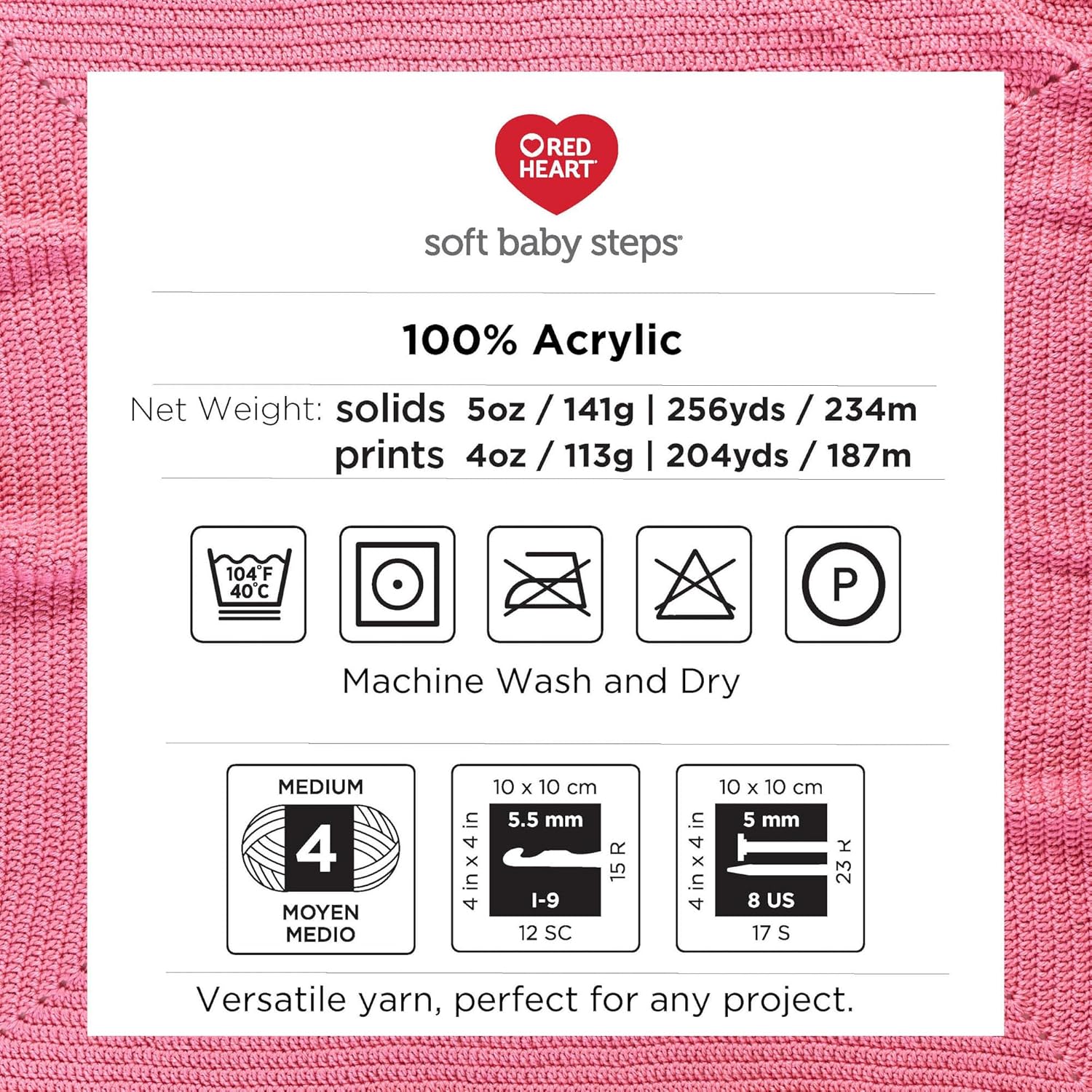 Red Heart Soft Baby Steps – Hilo de fresa, paquete de 3 unidades de 4.97 oz5 onzas, acrílico, 4 medianos (peinado), 256 yardas, tejido, ganchillo y