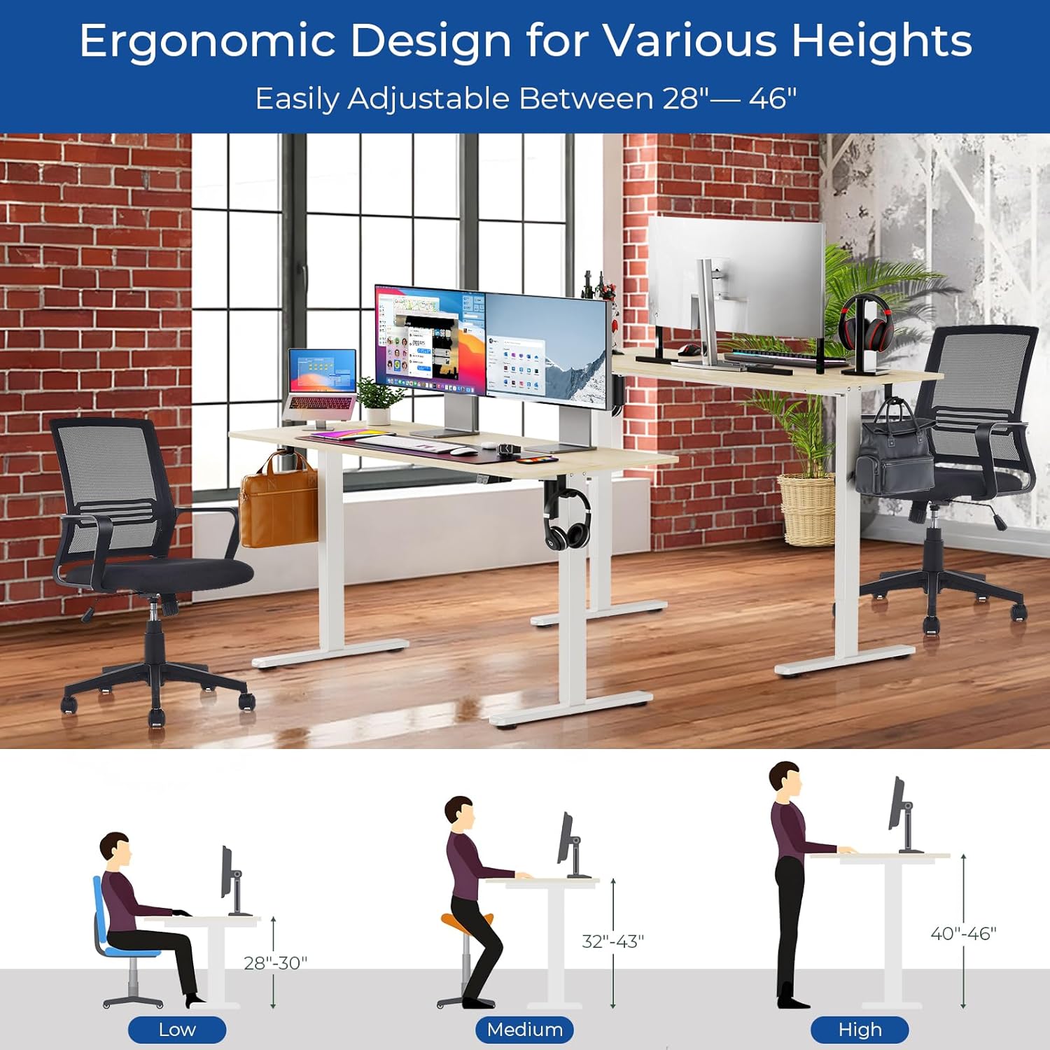 Our Modern Space Escritorio eléctrico de pie de 40 pulgadas de altura ajustable  Mesa rectangular grande para la oficina en casa mejorada para la