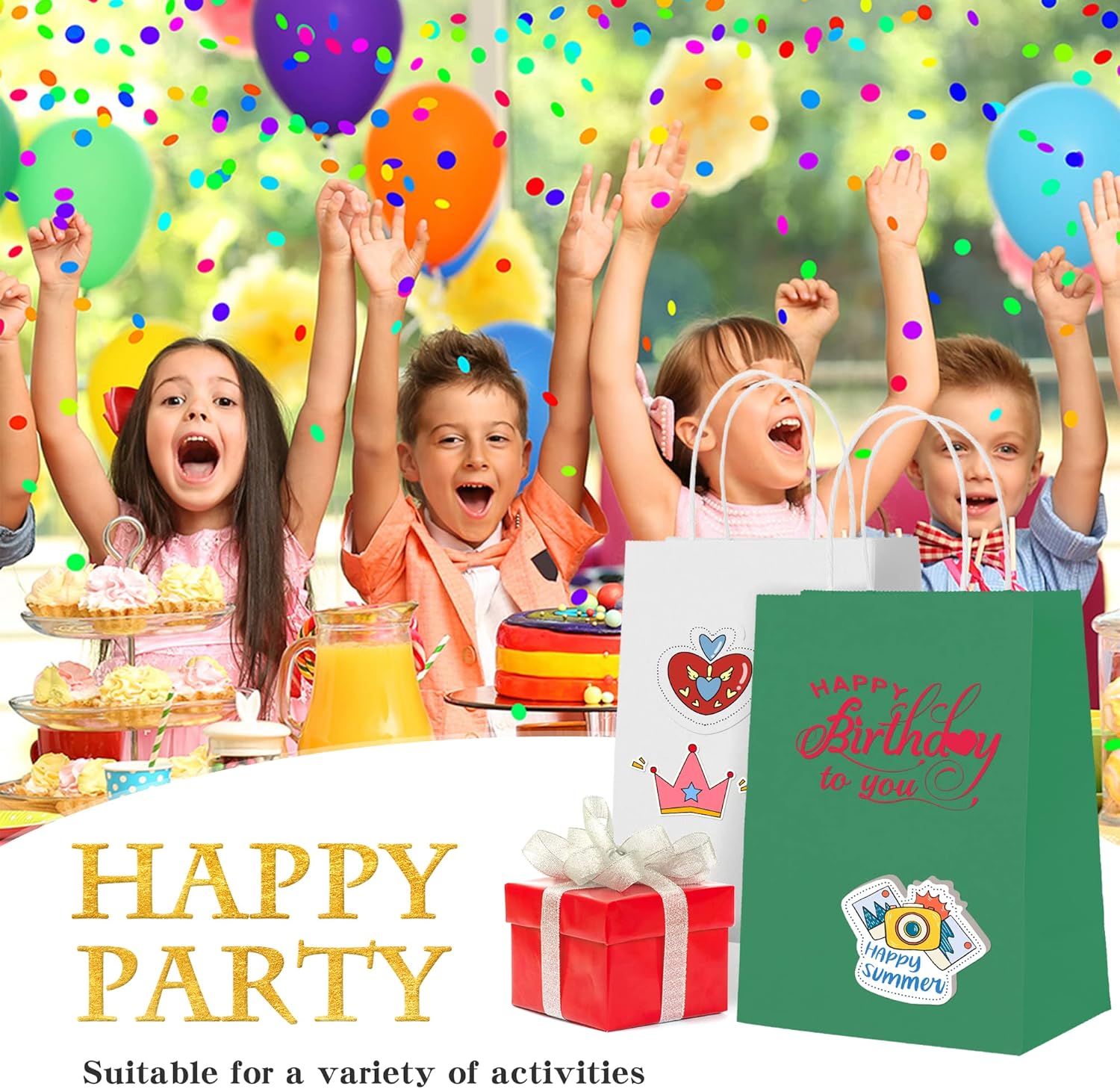 Green Gift Bags with Handles, 25PCS 8 x 4.75 x 10 inchs, Gift Bags Medium Size for Shopping, Packaging, Wedding, Retail, Party