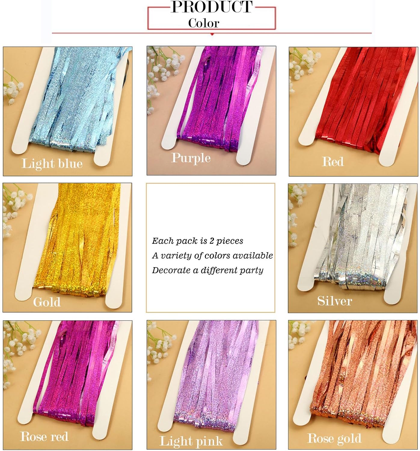 Cortina de lluvia con flecos de papel de aluminio para decoración de fiesta, cumpleaños, graduación y víspera de Año Nuevo, juego de 2. 3.2 x 9.8