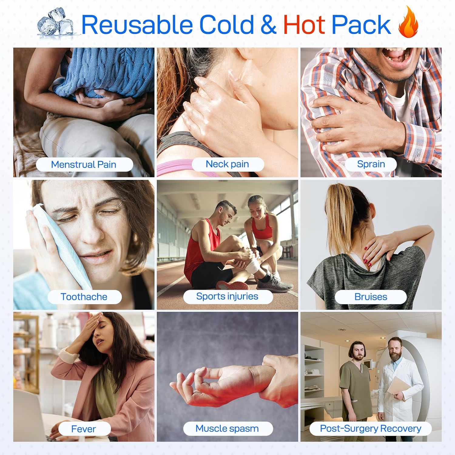 Bolsa de hielo reutilizable para lesiones, bolsa de hielo para lesiones, bolsa de agua caliente para terapia de calor y frío, bolsa de hielo sin