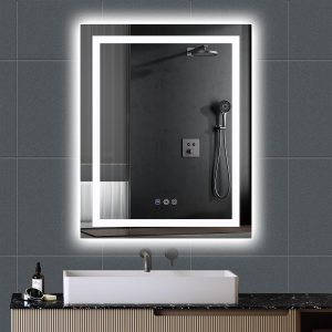 Espejo LED de baño con luces LED de 24 x 30 pulgadas con luz ajustable, antiniebla, a prueba de roturas, memoria, 3 colores, IP45 impermeable, con Espejo LED de baño con luces LED de 24 x 30 pulgadas con luz ajustable, antiniebla, a prueba de roturas, memoria, 3 colores, IP45 impermeable, con
