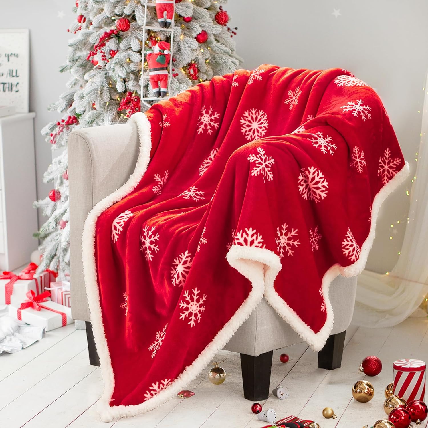 Touchat Manta de Navidad de sherpa roja, mullida, suave y acogedora, manta de microfibra de felpa de franela de vellón para sofá, cama y sofá (50 x
