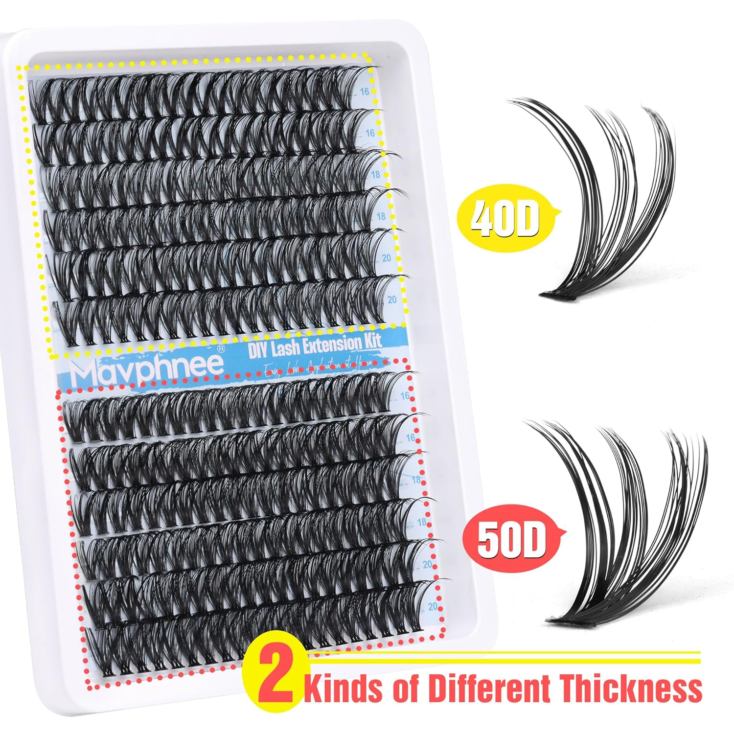 Mavphnee – 240 extensiones de pestañas individuales de 0.63 a 0.78 pulgadas, dramáticas, largas, esponjosas, rizadas en D, paquete de 240