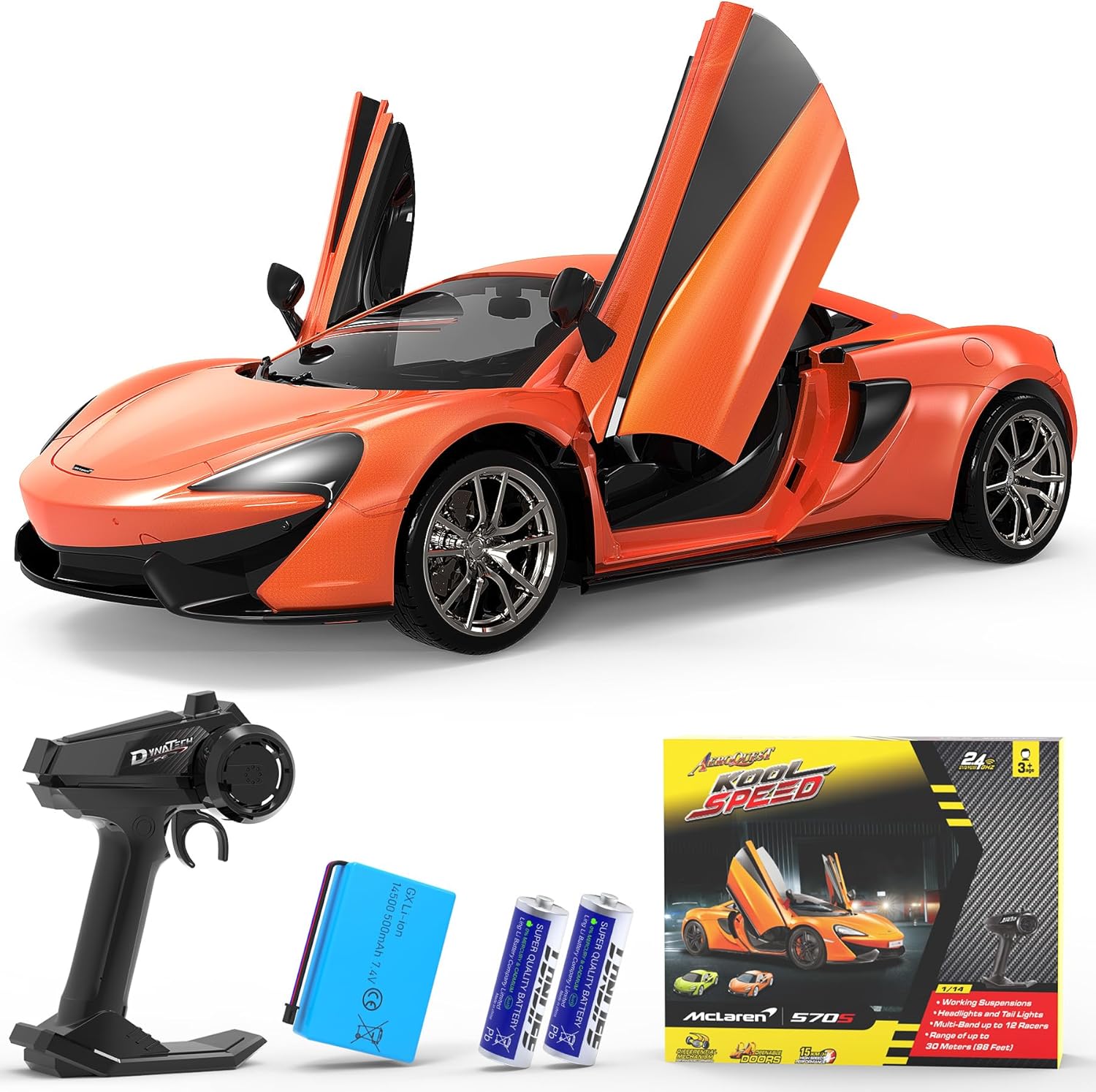 AEROQUEST Auto a control remoto, escala 114 McLaren 570S Rc Cars con licencia oficial de 7.4 V 500 mAh auto de juguete con modelo rápido de 9.3 mih