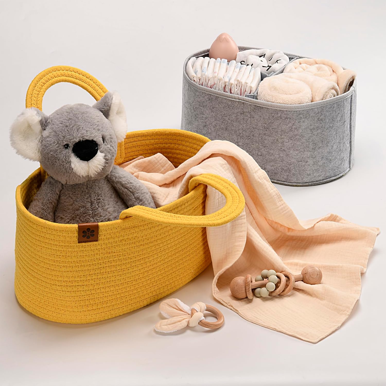 PeraBella Organizador de pañales de bebé para cambiador, cesta de pañales de cuerda de algodón para niños, organizador de pañales de guardería,