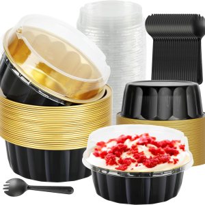 Mini moldes para pasteles con tapas, 30 moldes individuales de 8 onzas para tartas, tazas de aluminio para hornear, mini moldes de aluminio con Mini moldes para pasteles con tapas, 30 moldes individuales de 8 onzas para tartas, tazas de aluminio para hornear, mini moldes de aluminio con