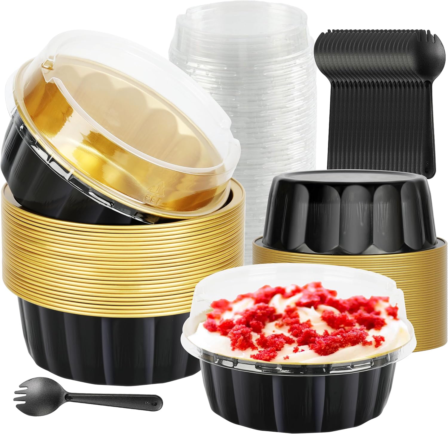 Mini moldes para pasteles con tapas, 30 moldes individuales de 8 onzas para tartas, tazas de aluminio para hornear, mini moldes de aluminio con