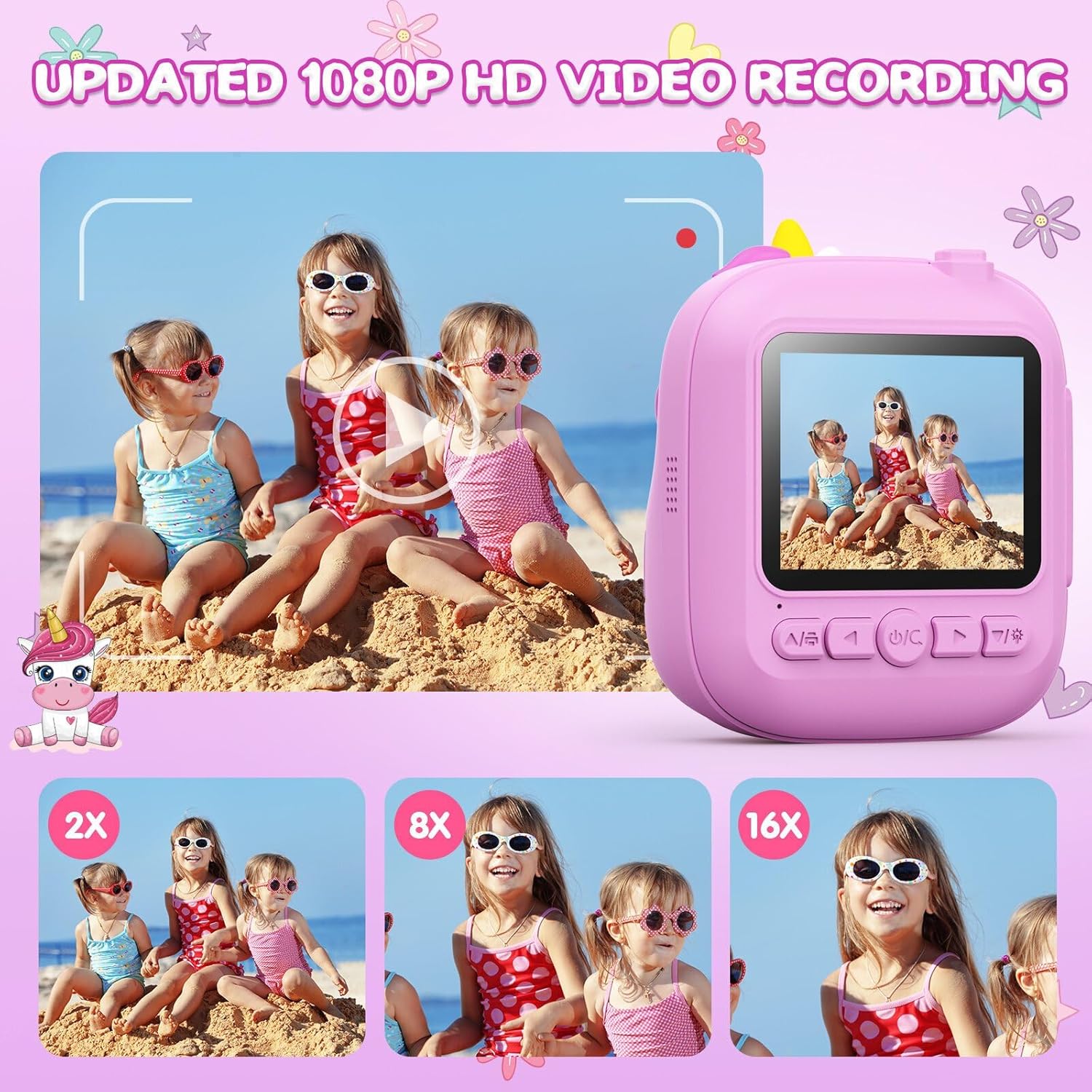 Cámara para niños, impresión instantánea, cámara instantánea de 12 MP y 1080P para niños con tarjeta 32G y papel de impresión, cámara de video