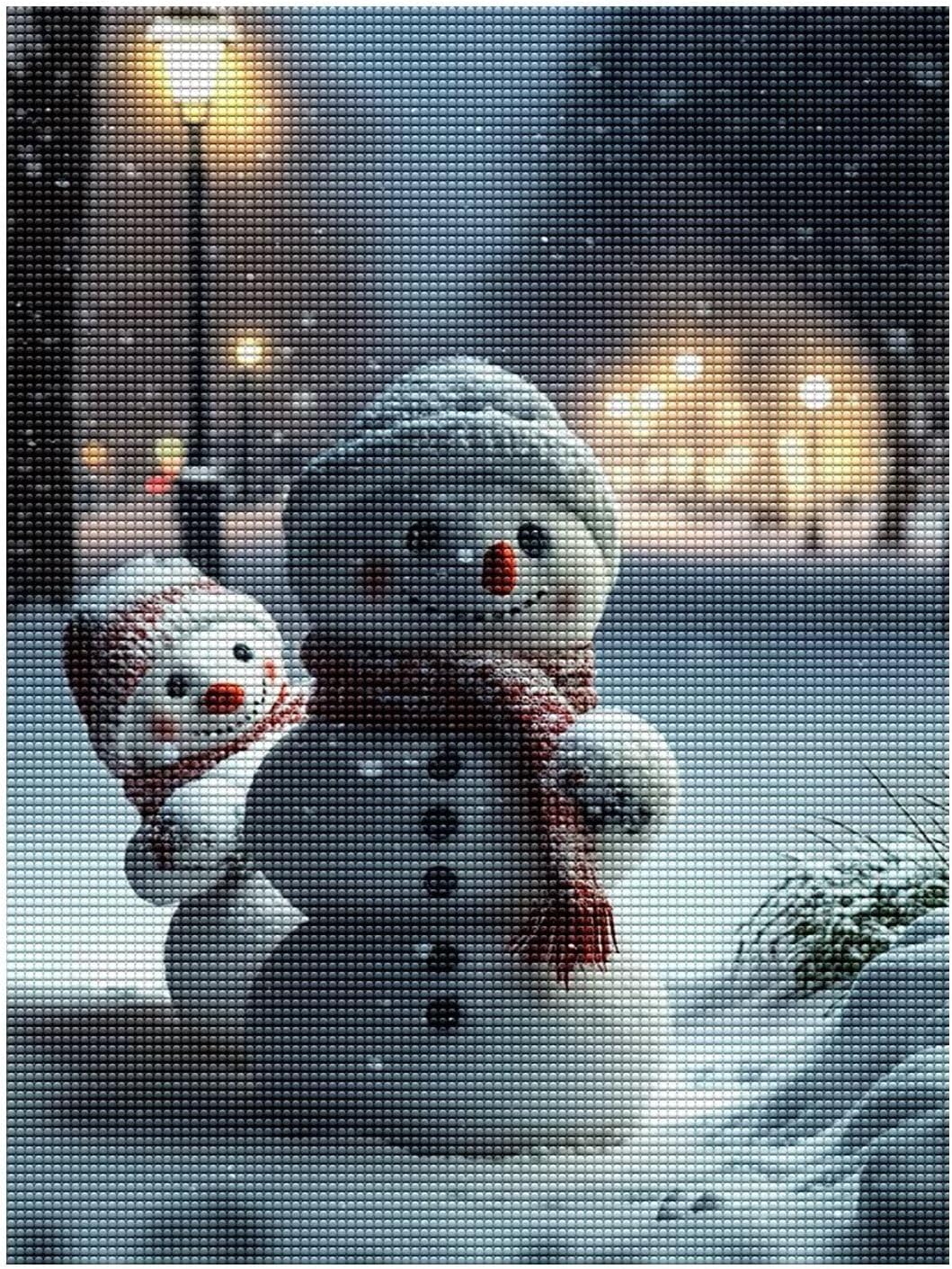 Juego de arte de diamantes  Lindo muñeco de nieve  Paisaje de invierno, arte redondo de gemas de diamante, decoración de pared de habitación de los