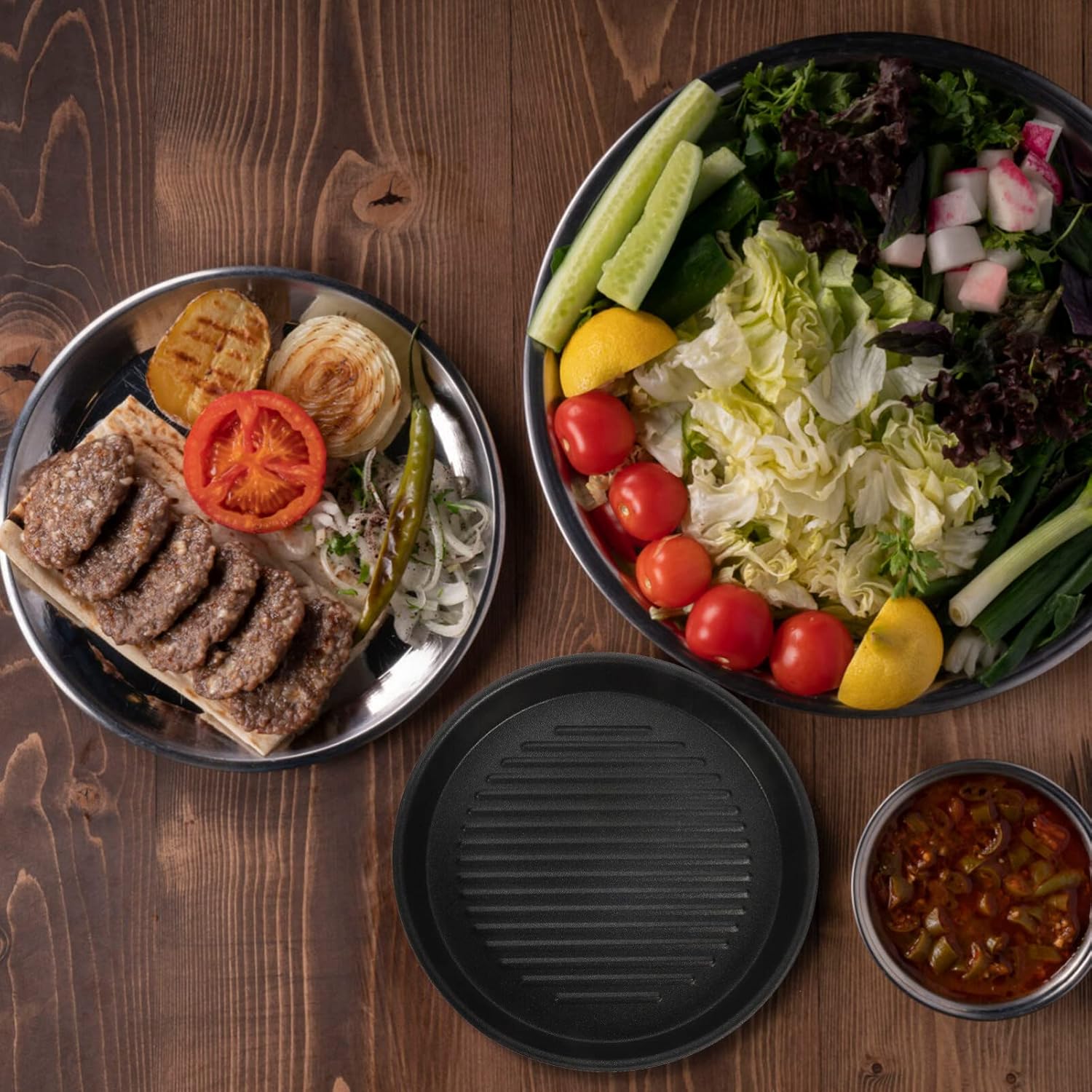 HEMOTON Sartén de hierro fundido antiadherente para parrilla, placa superior de la estufa, sartén de aluminio, sartén para carne para estufa
