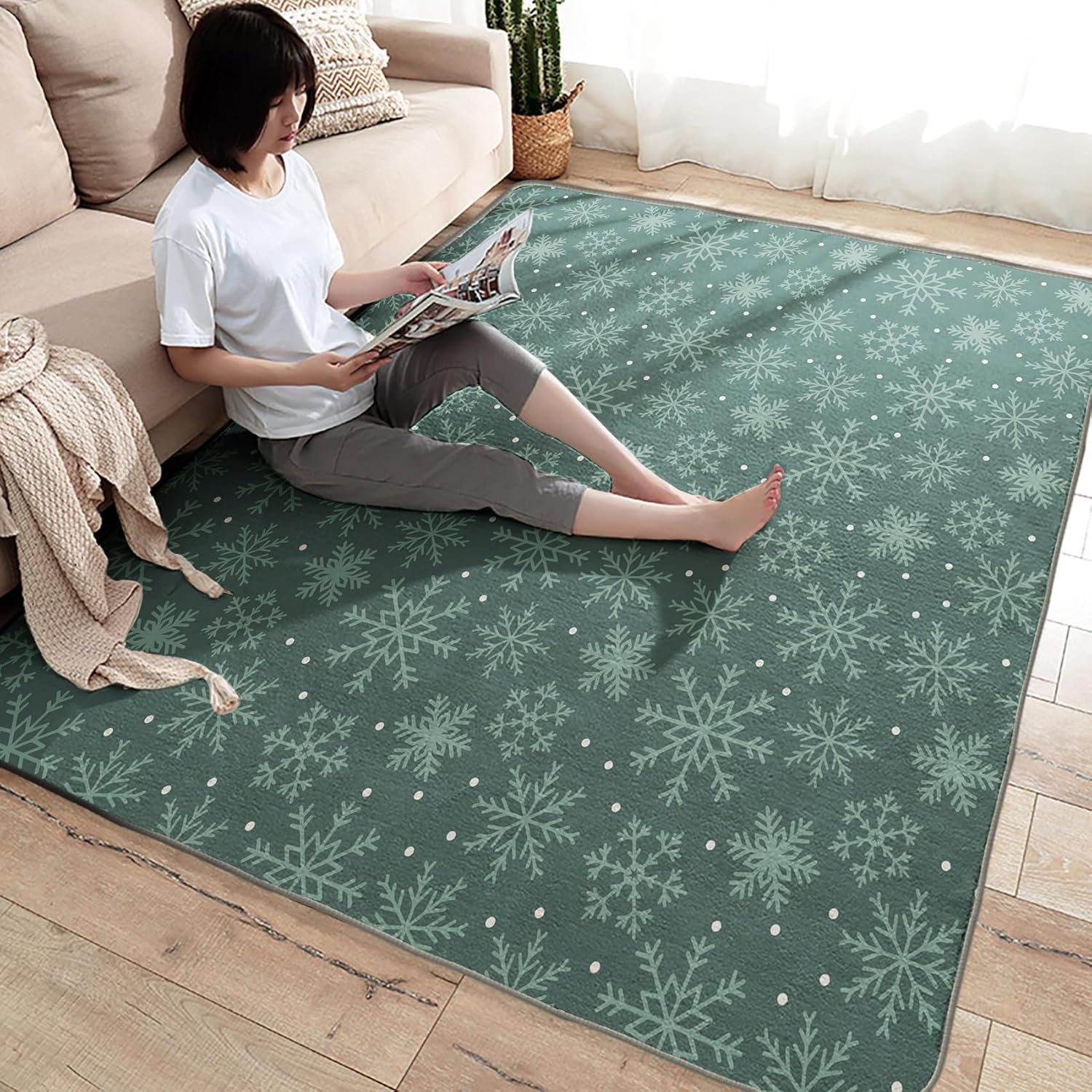 Alfombra de Navidad y decoración del hogar, alfombra de 3 x 4, alfombra de copo de nieve de Navidad para sala de estar, dormitorio, alfombra de