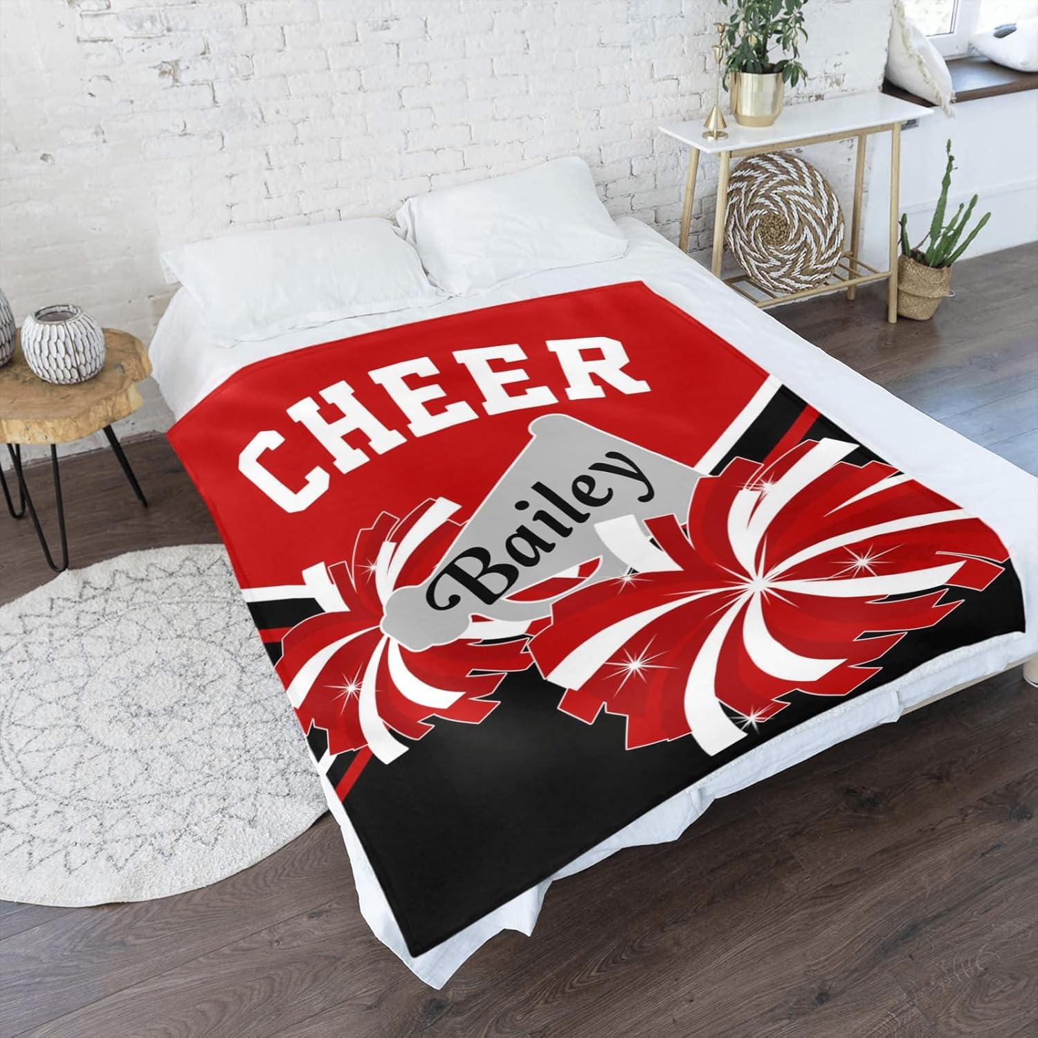 Manta personalizada de animadoras rojas y negras con nombre, suave y acogedora manta de forro polar para sofá, cama, viajes, camping, senderismo,