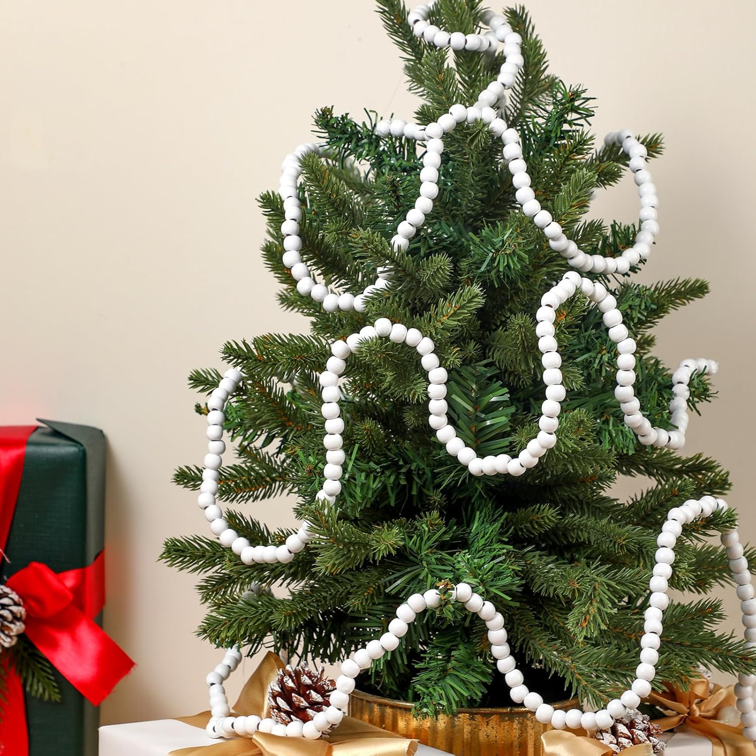WILLBOND Guirnalda de cuentas de madera de Navidad de 29.5 pies, 3 piezas, guirnalda de cuentas redondas para Navidad y decoraciones navideñas