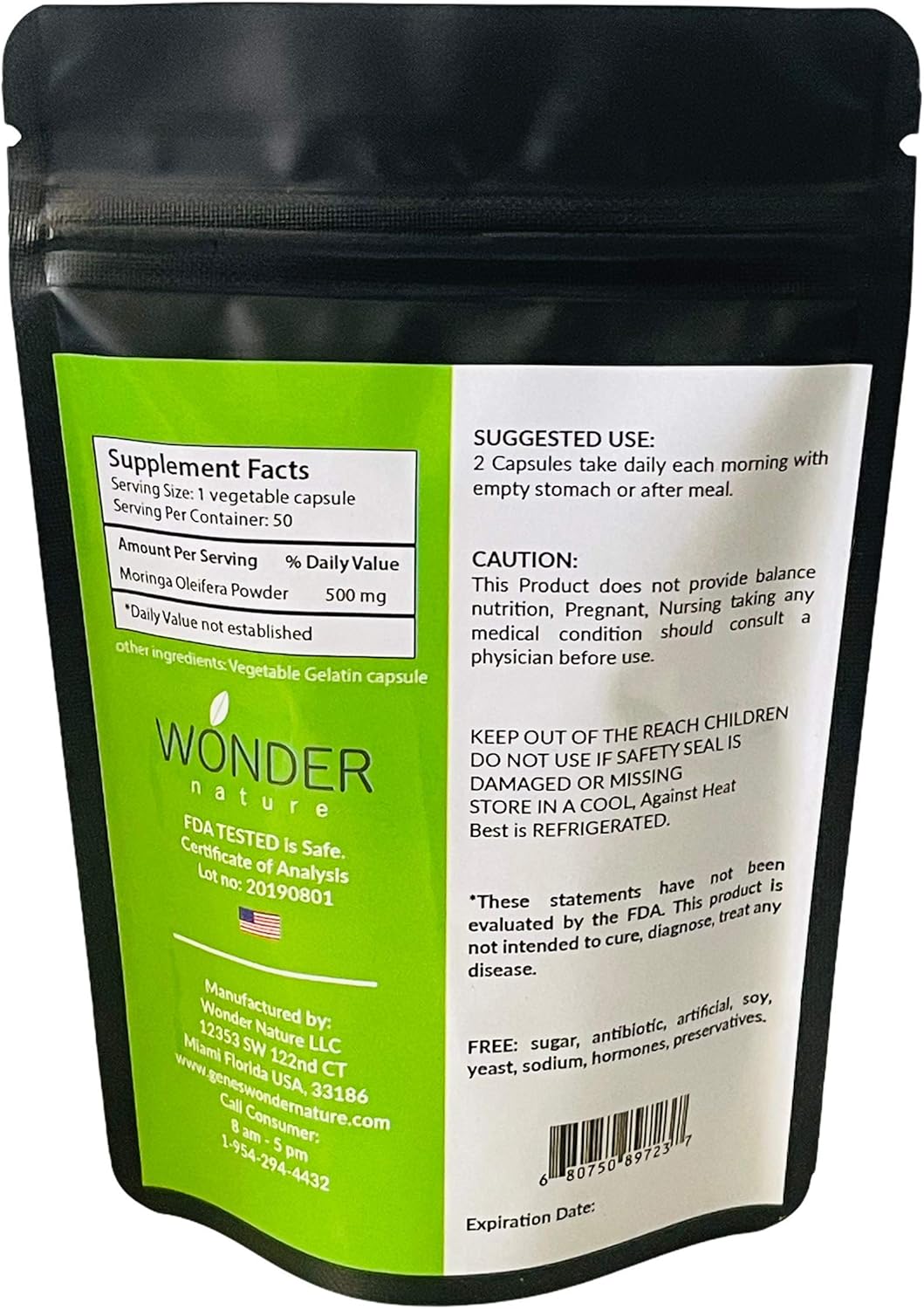 Gene’s Moringa Fine Green Powder 100 Veg. Cápsulas, alta potencia, enfoque energético y alerta, aumenta el sistema inmunológico