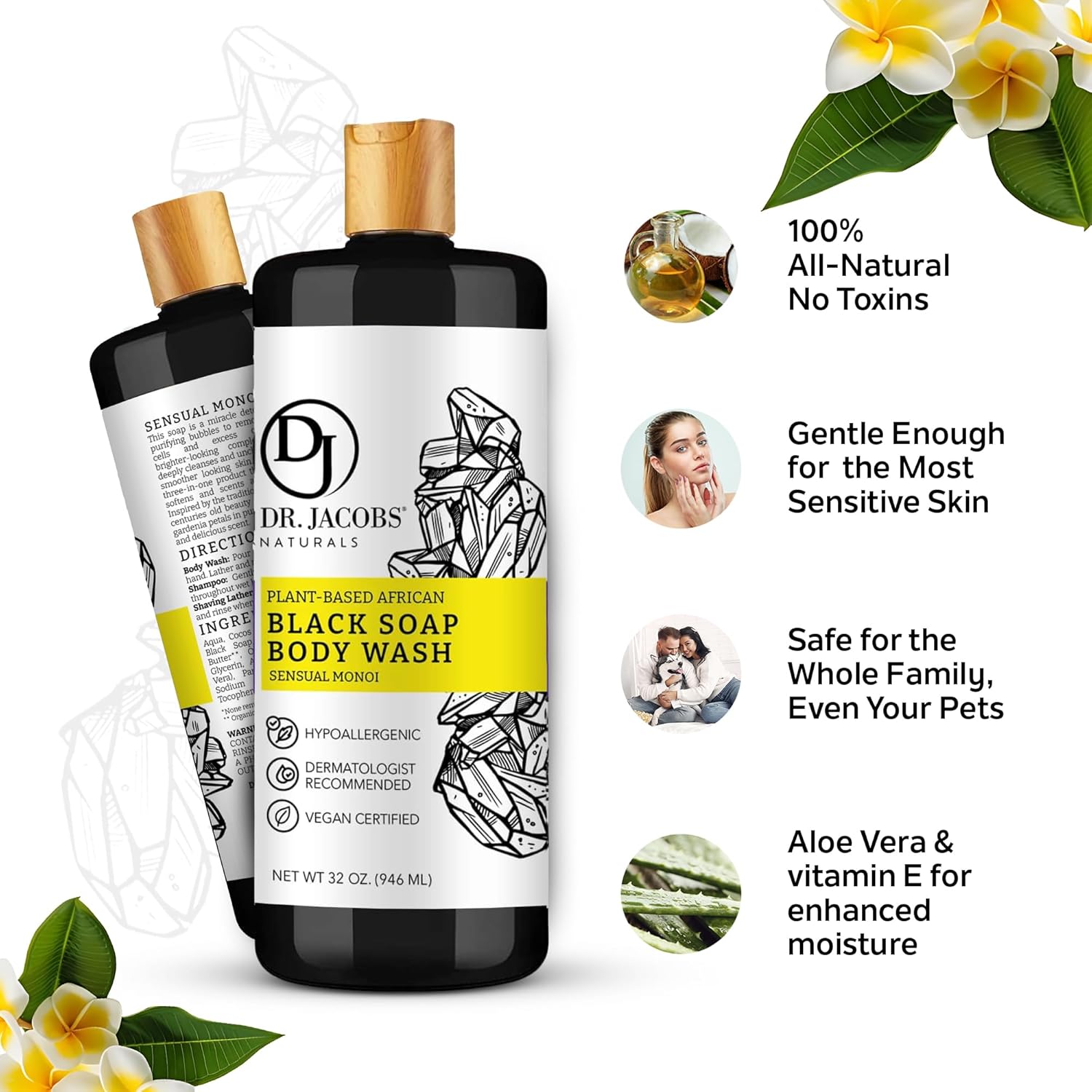 Dr Jacobs Naturals Auténtico jabón líquido africano negro, lavado facial hidratante todo en uno, gel de baño corporal para piel sensible, champú y