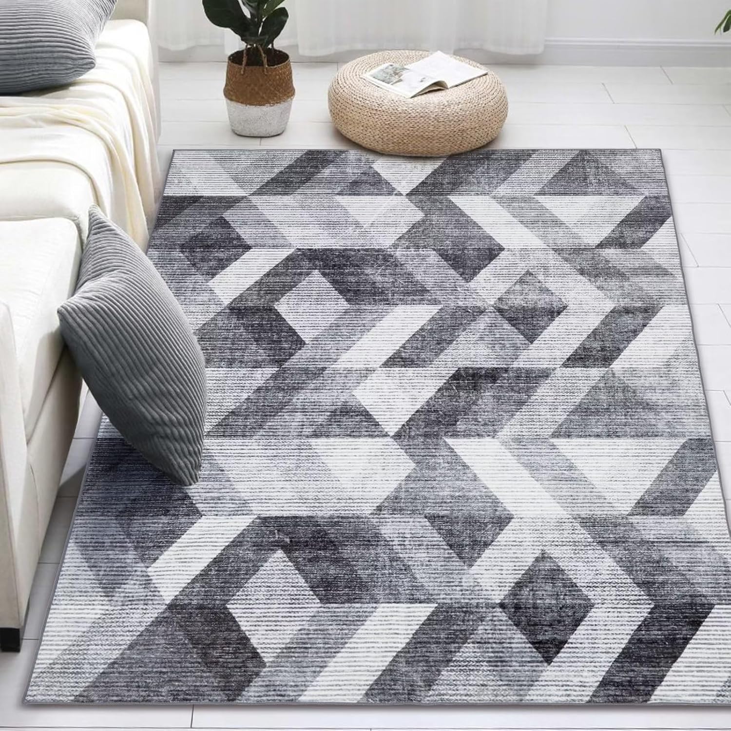 COZYLOOM Alfombra de área, moderna alfombra decorativa de 4 x 6 pies, suave para interiores, elegante, abstracta, envejecida, geométrica, lavable,