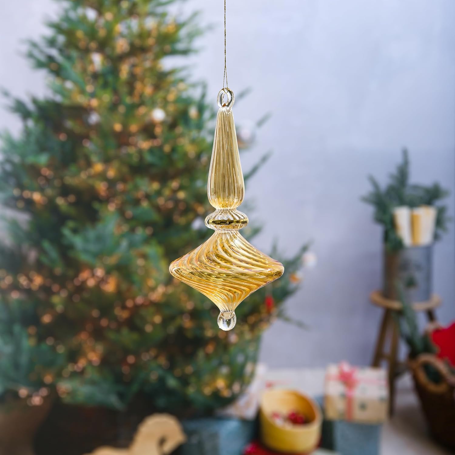 Adornos de Navidad de cristal dorado hechos a mano, adornos de Navidad para decoración de árbol, adorables bolas de Navidad decorativas colgantes