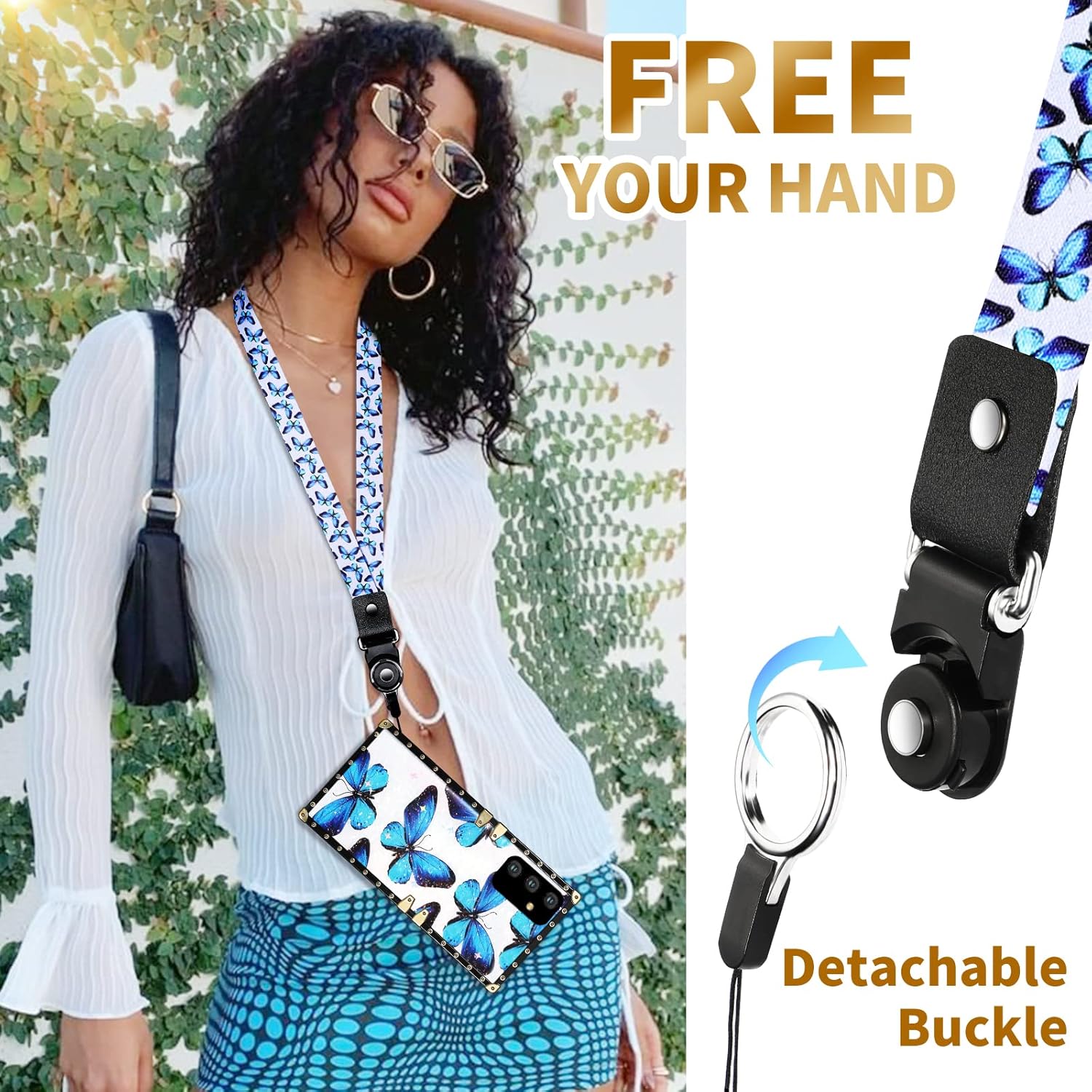 Loheckle Funda para Samsung Galaxy A13 5G para mujer, funda cuadrada de diseñador para Samsung Galaxy A13 5G con soporte de anillo y cordón,