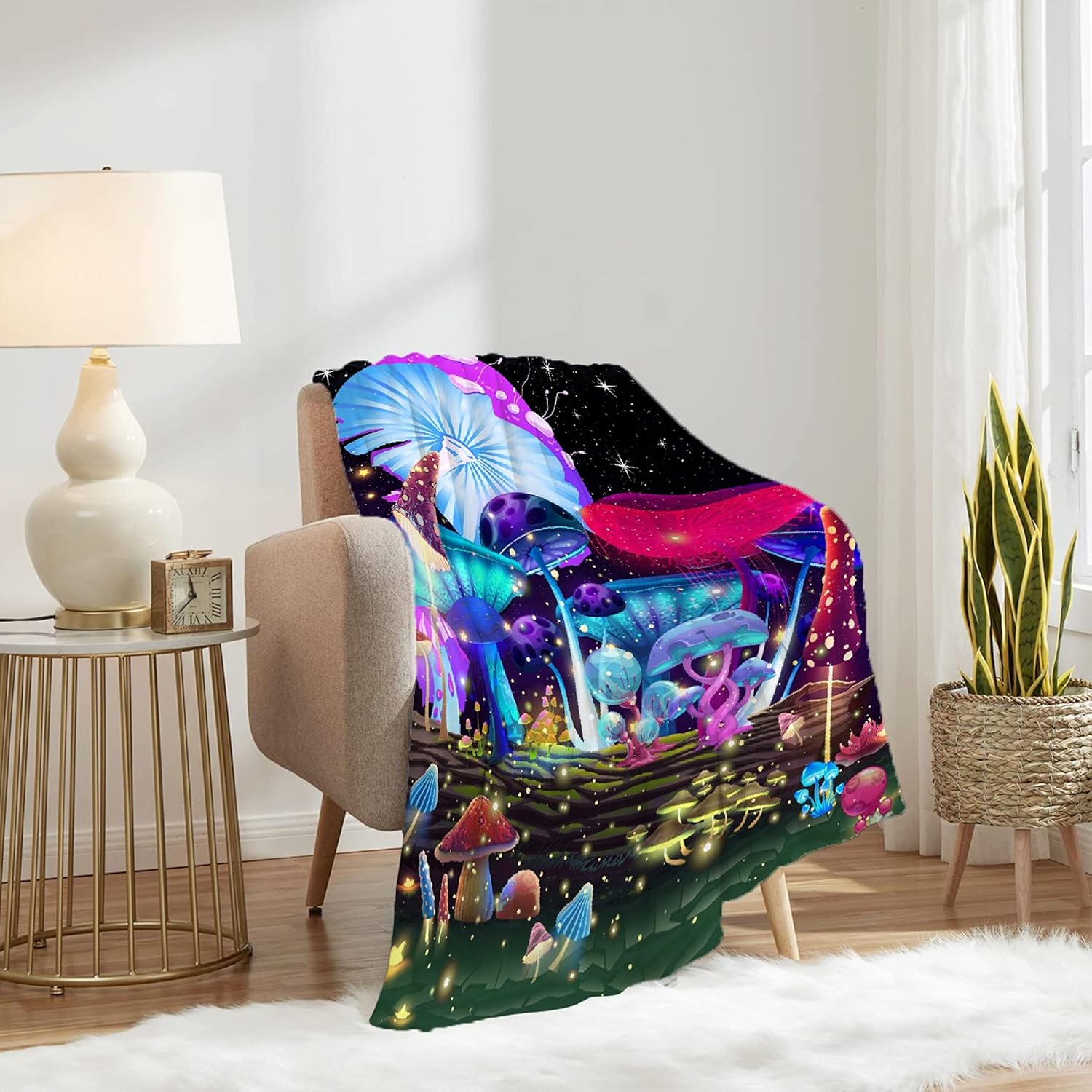 Manta de hongos, ultra suave, cálida y ligera, de franela de forro polar de microespecies de biología, traje para cama, sofá, viajes, decoración del