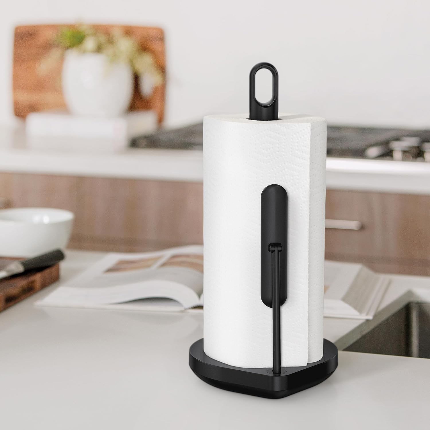 simplehuman Soporte para toallas de papel con brazo de tensión, acero inoxidable negro