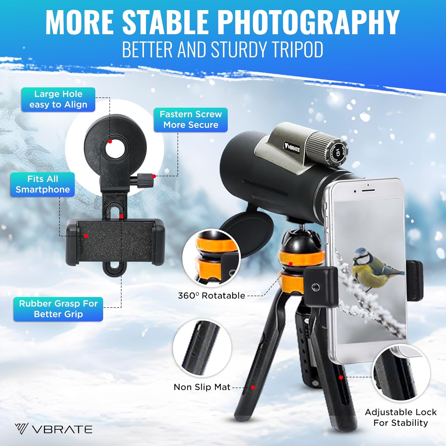 Telescopio monocular HD 12×56 monocular para adultos  Telescopio de bolsillo de largo alcance de alta potencia con adaptador para teléfono