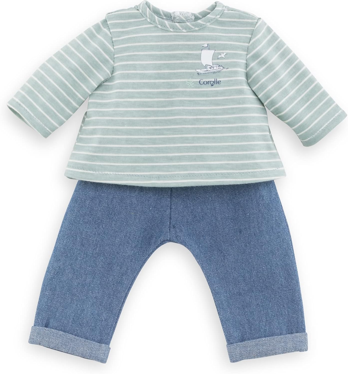 Corolle Conjunto de muñeca de bebé de 14 pulgadas, pantalones Loire Riverside y camiseta a rayas, trajes y accesorios Mon Grand Poupon para muñecas