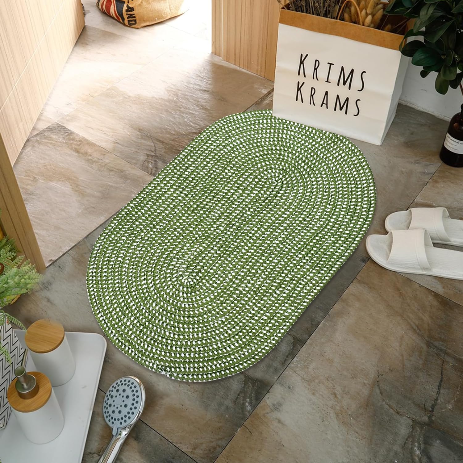 USTIDE Alfombra trenzada, ovalada de cuerda de algodón, lavable a mano, alfombra de cuerda suave para entrada, cocina, baño, mesita de noche,