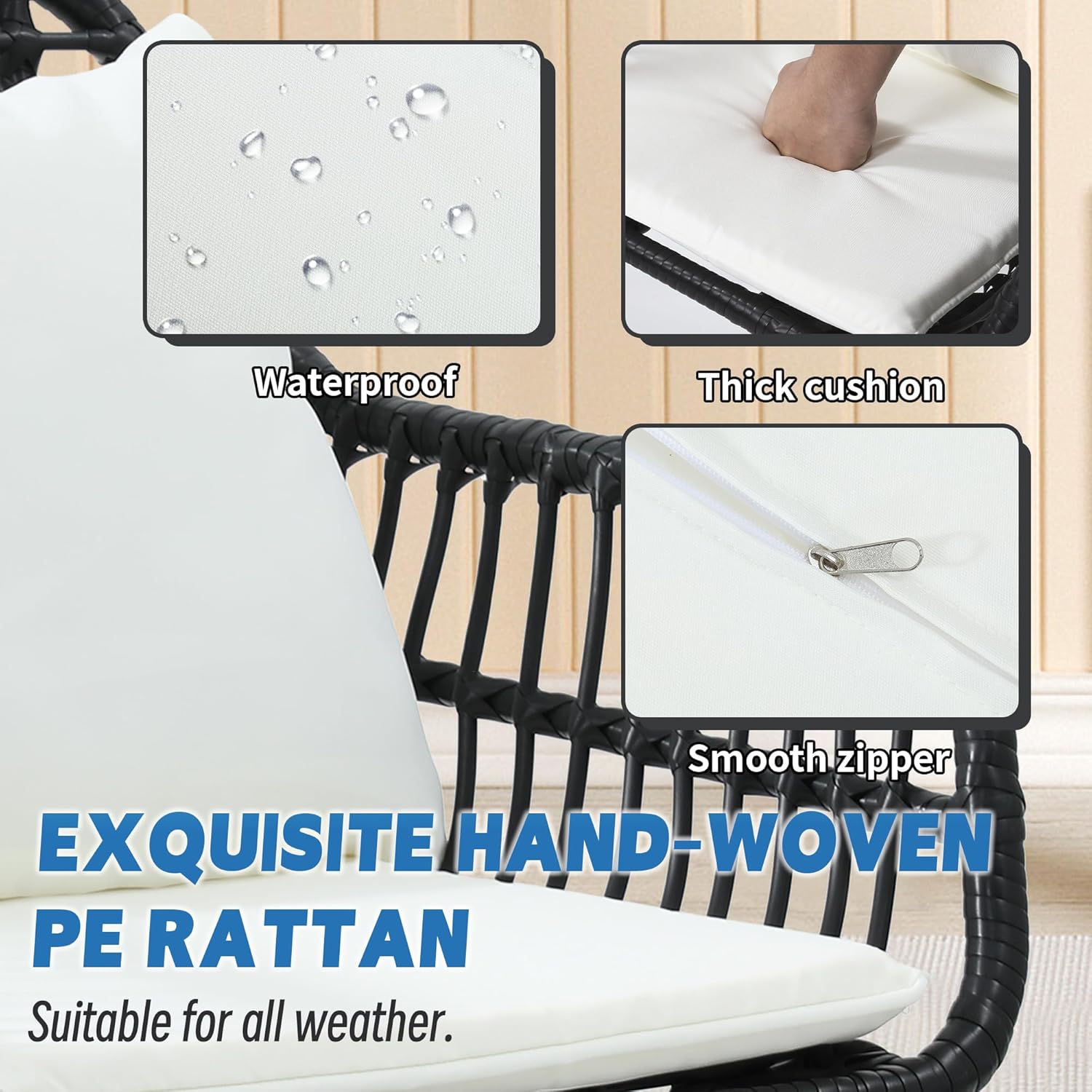KROFEM Juego de sillas y mesa de mimbre para exteriores, 5 piezas con otomana para porche, balcón, terraza, patio, patio trasero, color negro
