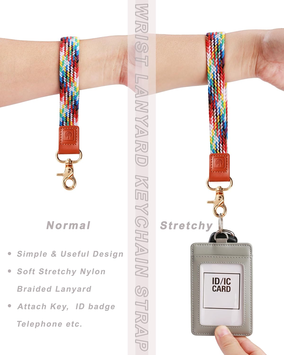 PikPok Mart Llavero de pulsera, cordón elástico para la muñeca para llaves, correa trenzada elástica para llaveros, soporte para billetera de