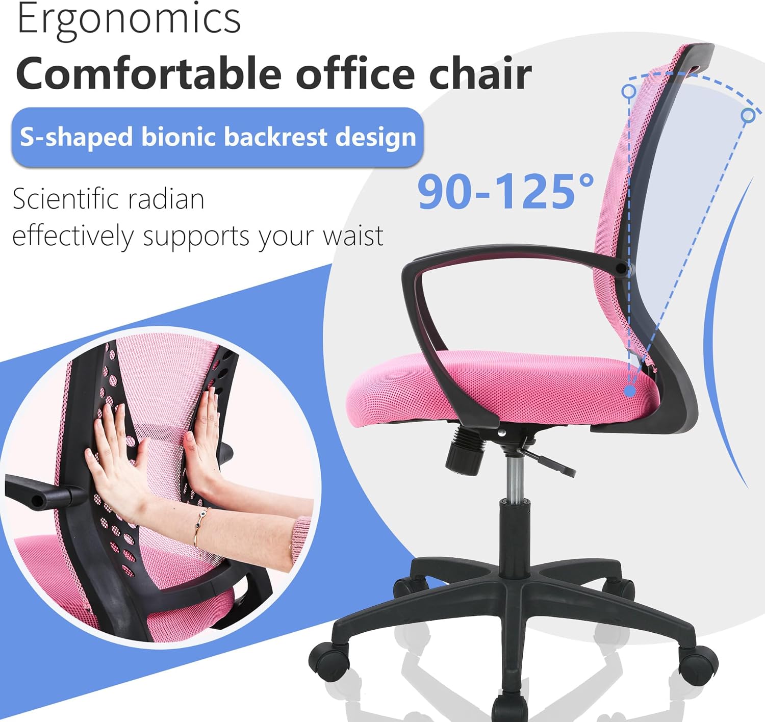 PayLessHere Silla de oficina, silla de escritorio, silla de computadora, silla ergonómica, malla ejecutiva ajustable, respaldo medio con ruedas