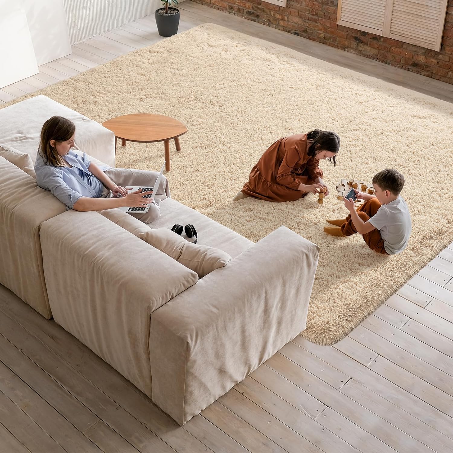 Softlife Alfombra para sala de estar, 5.3 x 7.6 pies, alfombra de área para dormitorio, alfombras peludas súper suaves para habitación de los niños,
