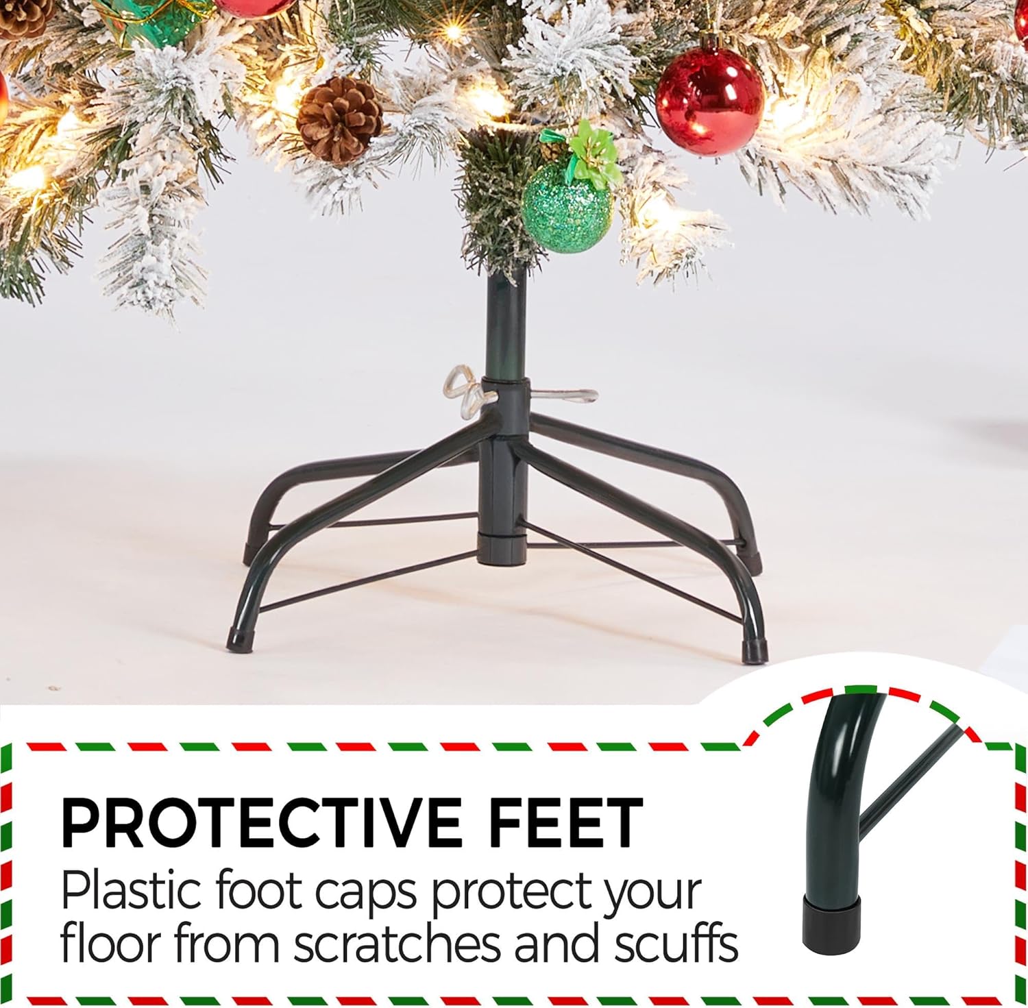 Yaheetech Árbol de Navidad flocado de nieve preiluminado de 6 pies, pino artificial con bisagras de alta calidad con 250 luces LED coloridas y 564