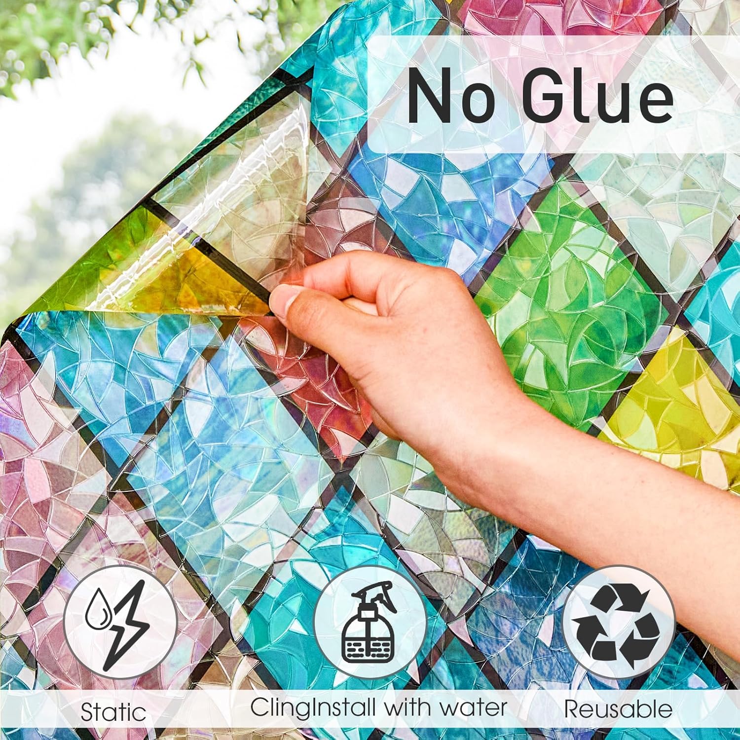SUNBABY Película de vidrieras para ventana Película holográfica de privacidad para ventana de arco iris, película decorativa de privacidad con
