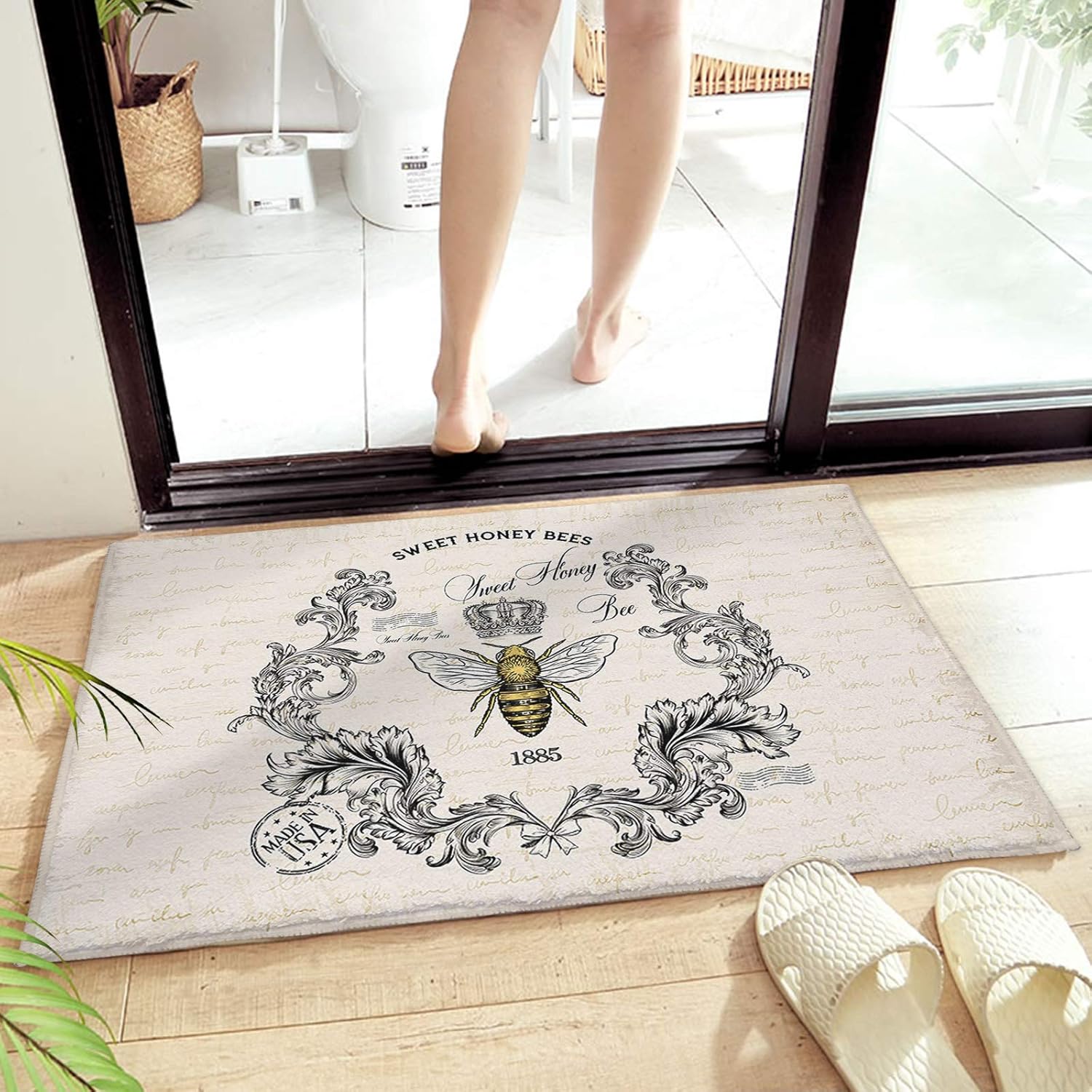 Alfombra de baño con estampado floral vintage de abeja dulce miel, absorbente, antideslizante, de microfibra suave, peluda, para ducha, 16 x 24