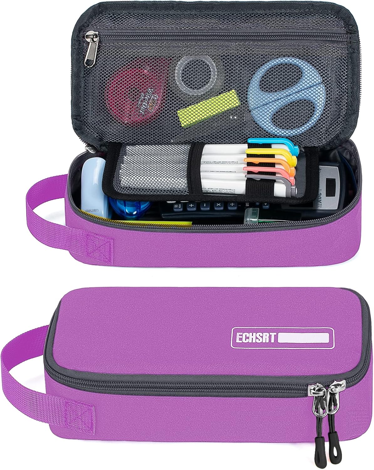 Estuche grande para lápices, estuche duradero para bolígrafos con gran capacidad, bolsa de papelería portátil minimalista con asa para escuela,