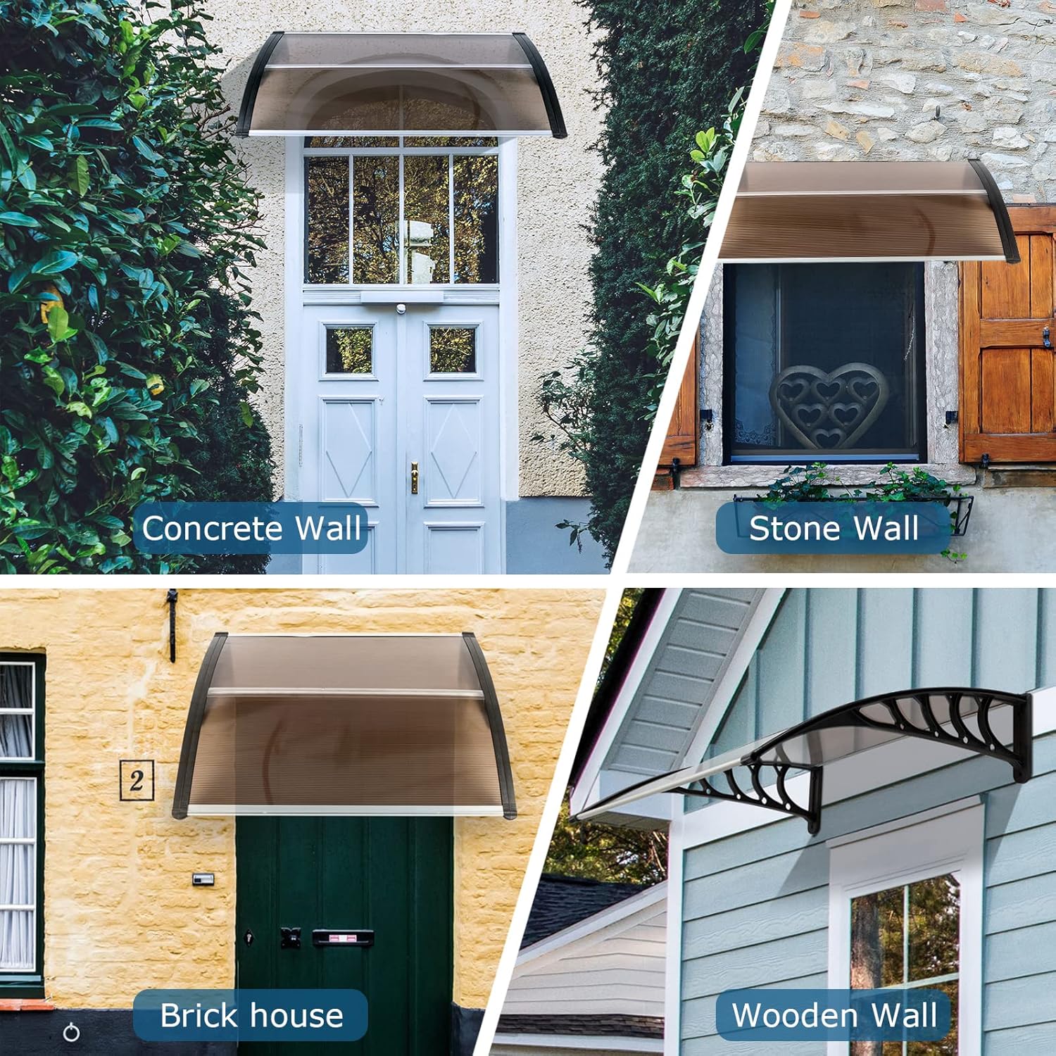 Toldo para puerta de ventana de 40 x 40 pulgadas, cubierta de policarbonato para puerta de entrada, toldo exterior para ventana exterior, UPF 50+,