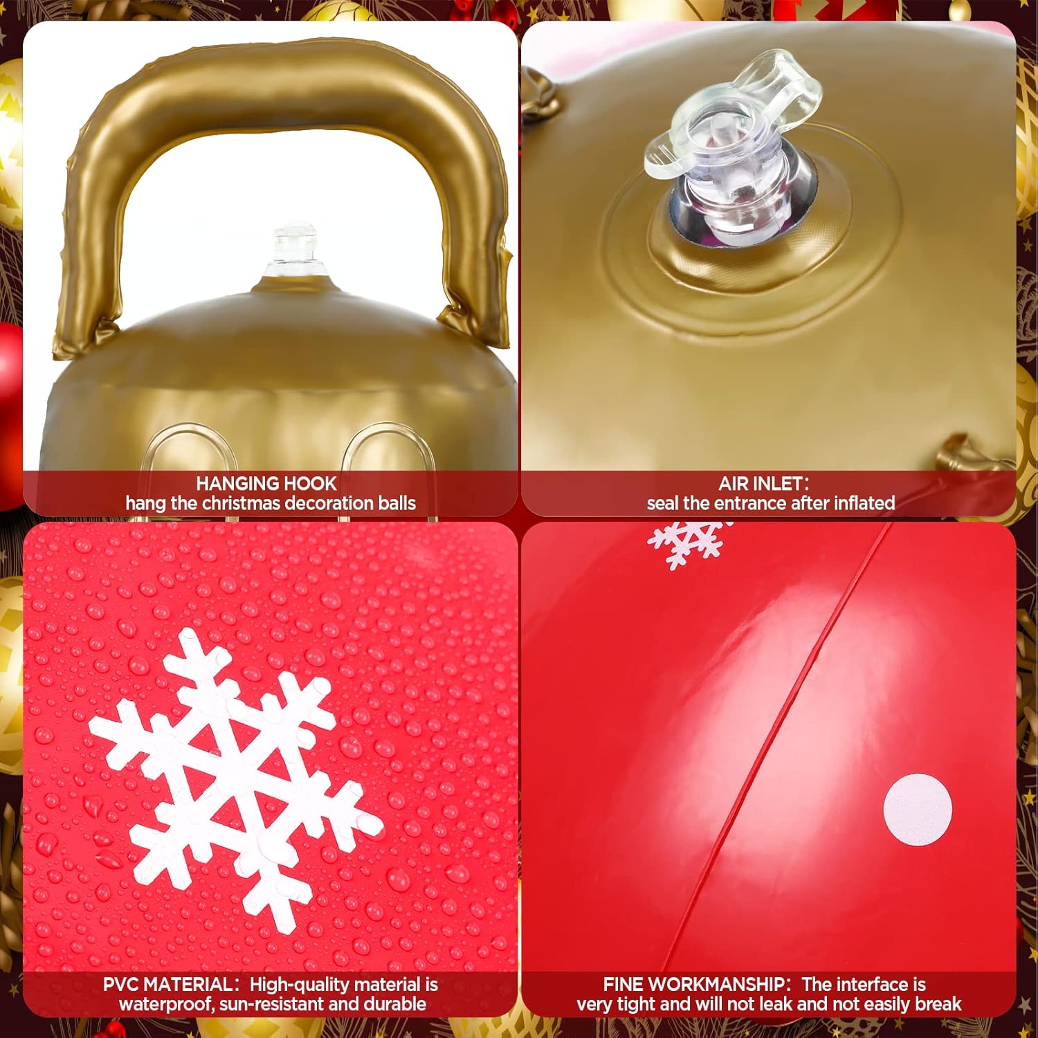 2 bolas inflables de Navidad de 24 pulgadas, decoración de PVC de color rojo con texto en inglés “Merry Christmas” para exteriores, extra grande,