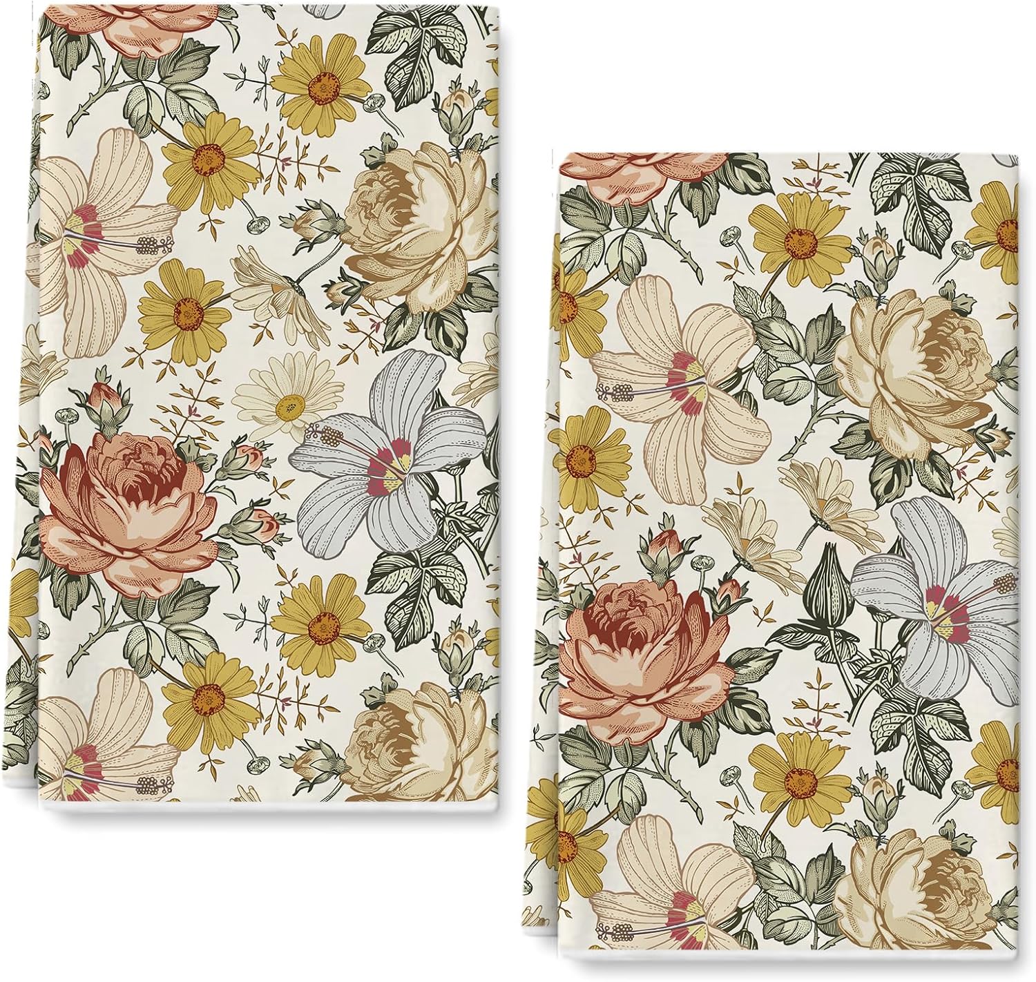 AnyDesign – Toalla de cocina floral vintage de 18 x 28 pulgadas, toalla de cocina retro con rosa y manzanilla ultra absorbente, toalla de té para