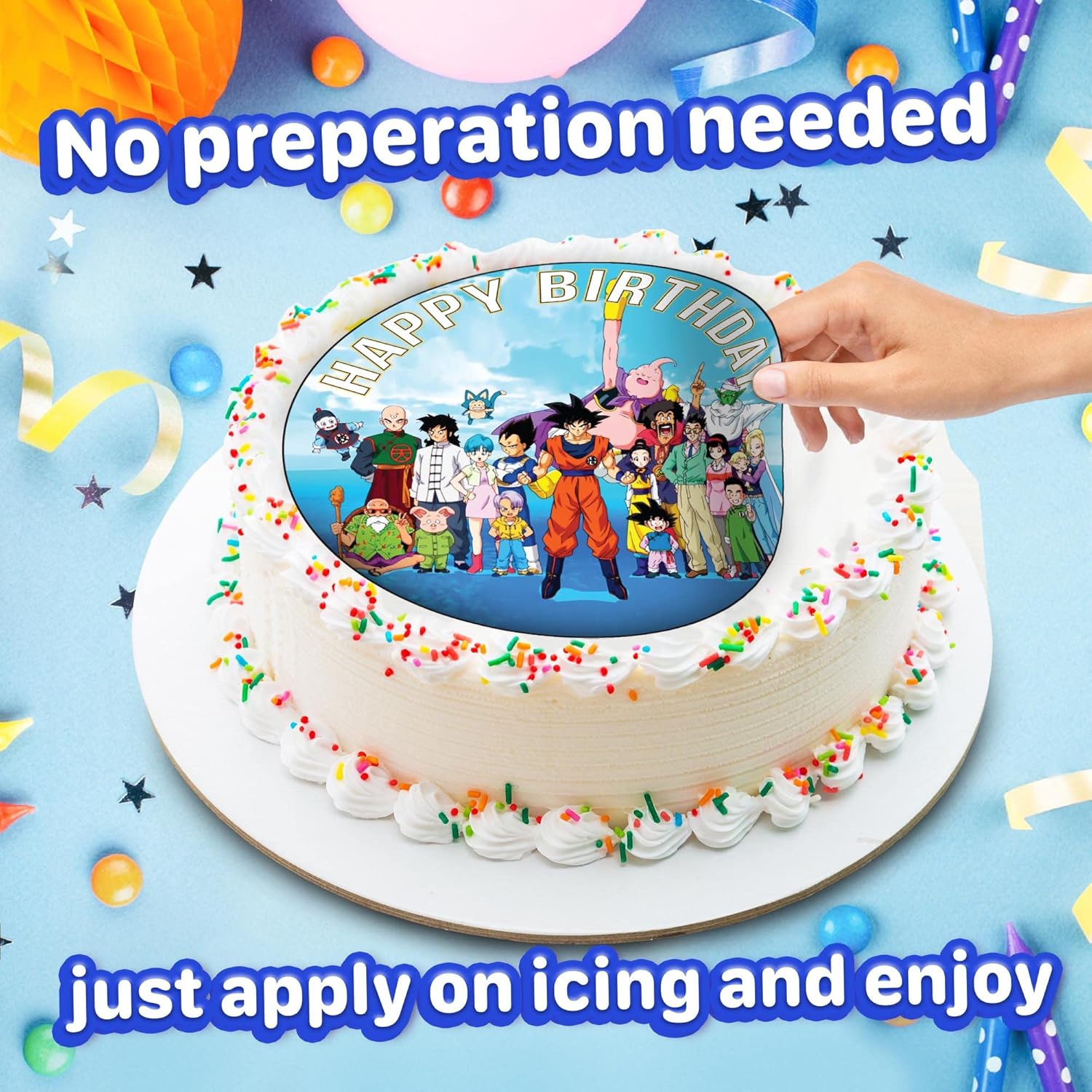 Dra gonBall Z – Decoración redonda comestible para tartas de cumpleaños de 7.5 pulgadas