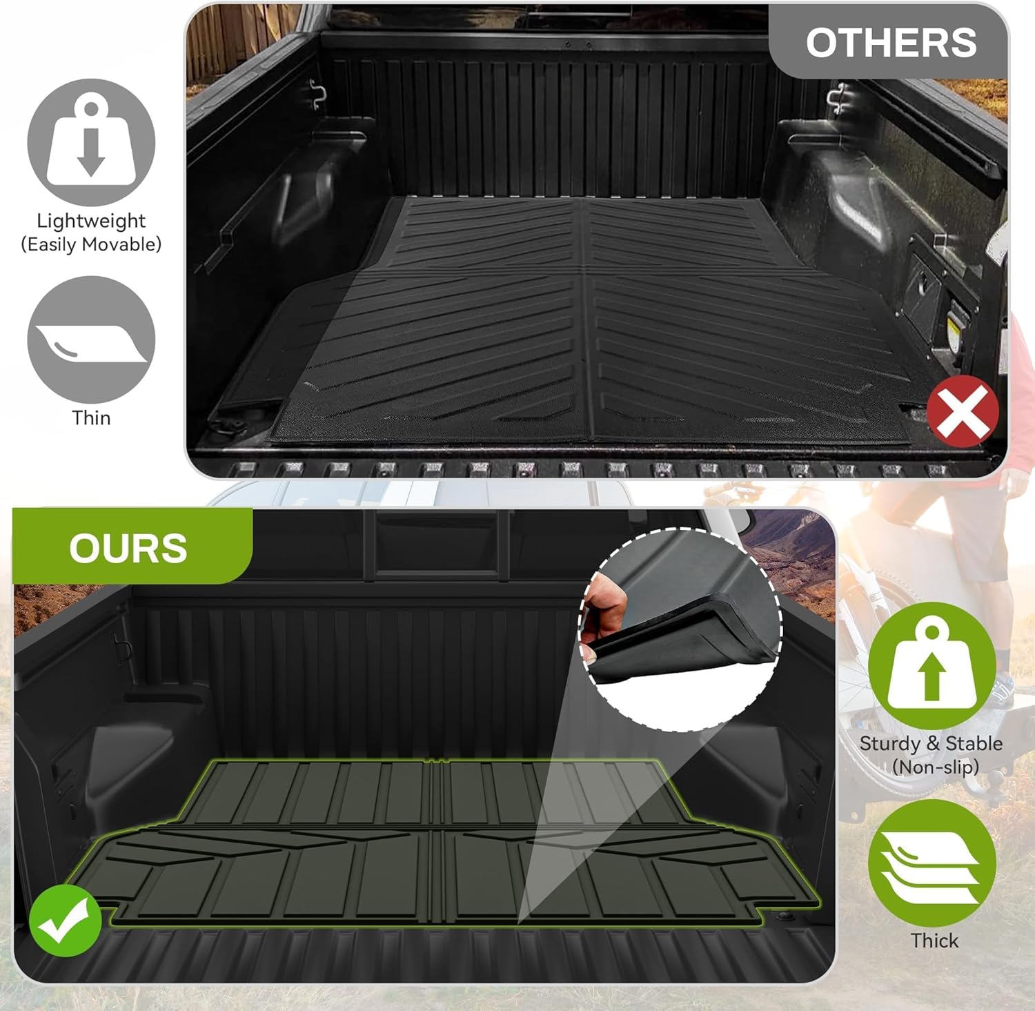 AUTOSAVER88 Tapete TPE para caja de camioneta Toyota Tacoma 2005-2023 con cama corta de 5 pies de 4 puertas, accesorios de Tacoma, tapete resistente