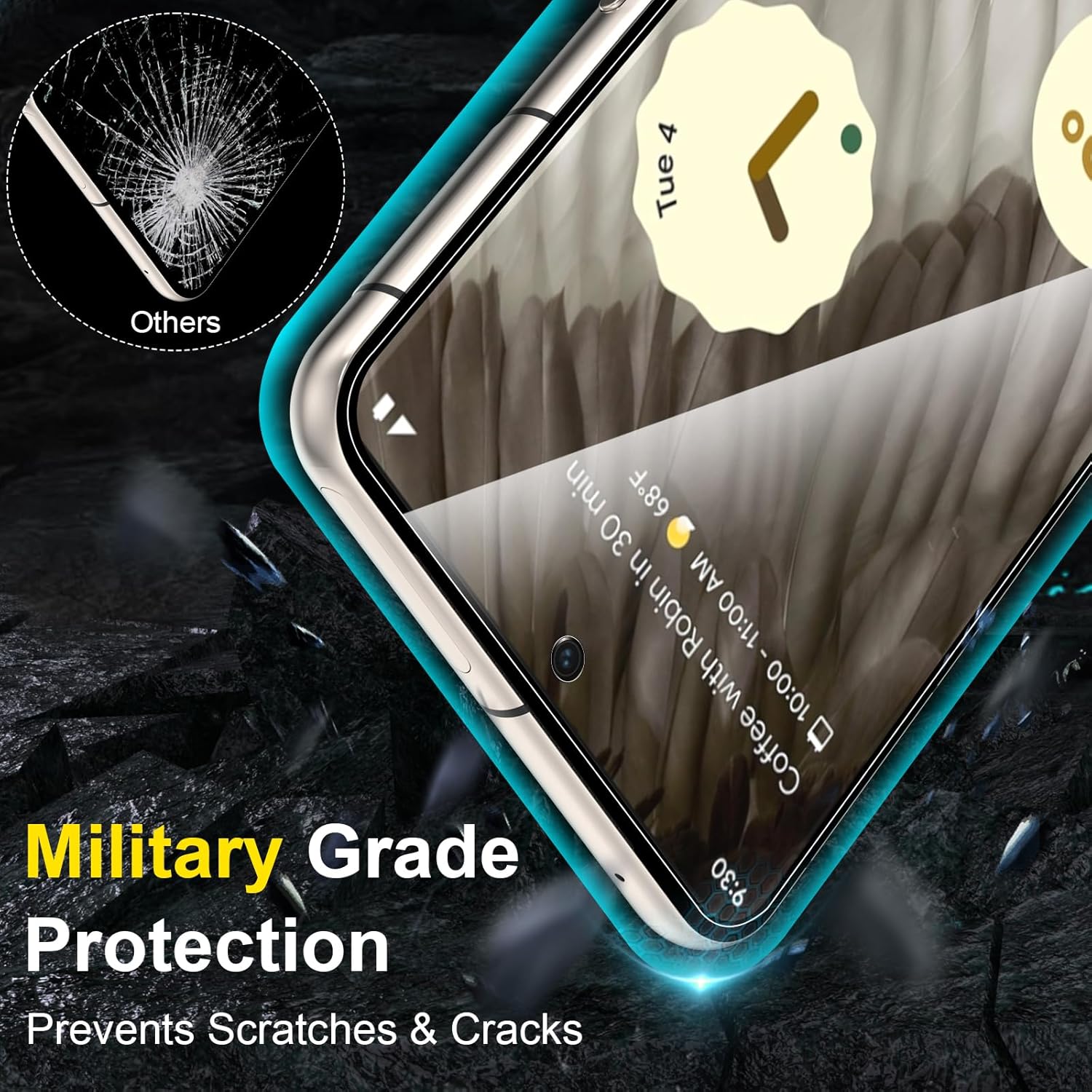 LYWHL Paquete de 2 protectores de pantalla autónomos para Google Pixel 8 Pro, accesorios de vidrio templado para Pixel 8 Pro, soporte de huellas