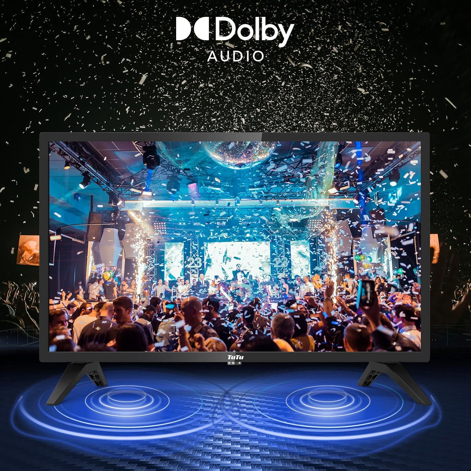 TuTu Televisor LED HD 720P de 24 pulgadas con reproductor de DVD integrado, 3 HDMI USB óptico VGA, funciona simplemente para cocina, habitación de